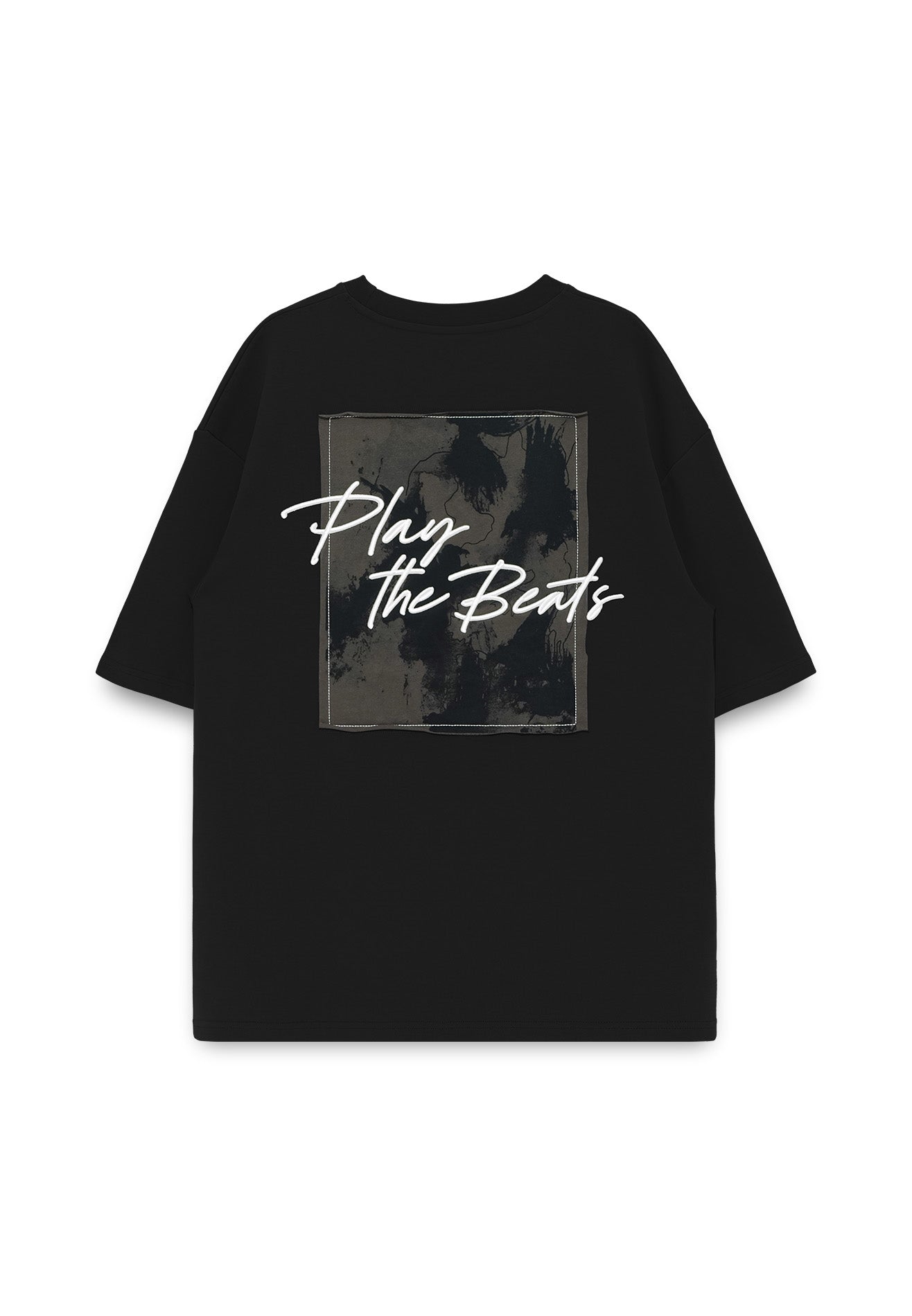 Select Slogan Printed Patched Oversized Tee- Black