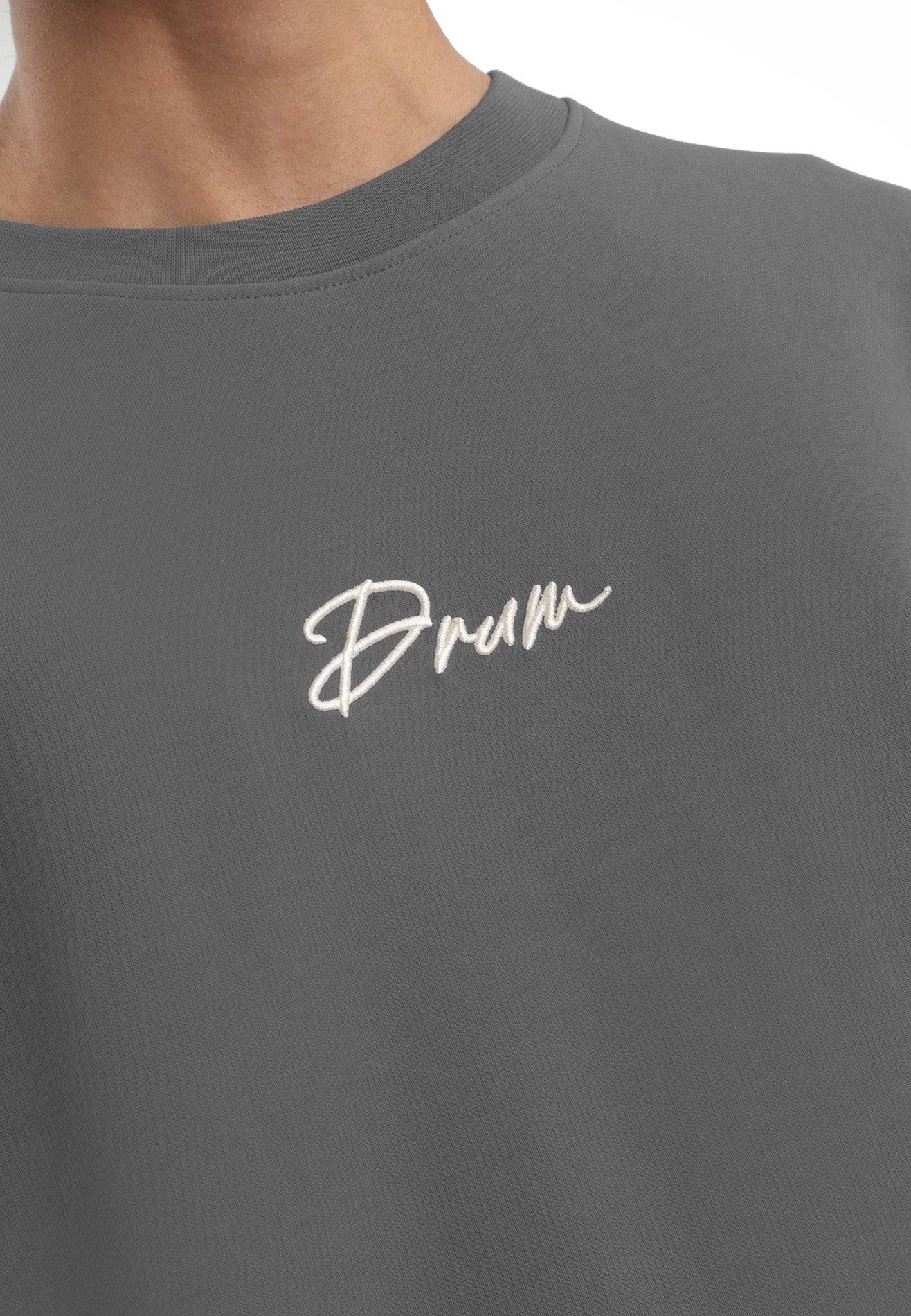 Select Slogan Printed Patched Oversized Tee- Dark Grey