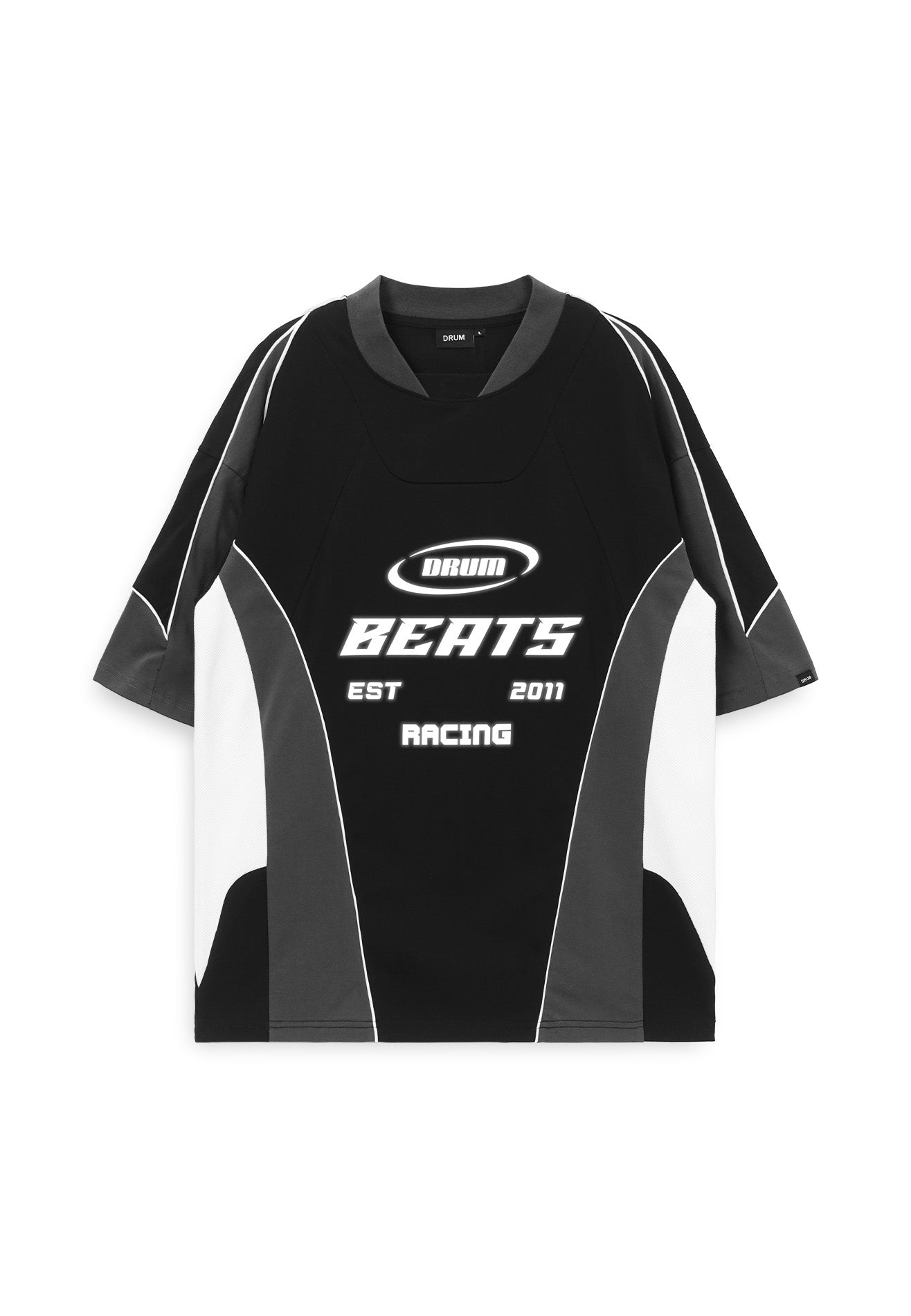 Select Racing Theme Cut & Sew Reflective Oversized Tee- Black