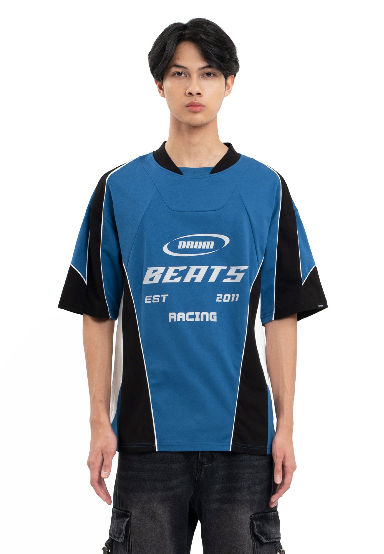 Select Racing Theme Cut & Sew Reflective Oversized Tee- Blue