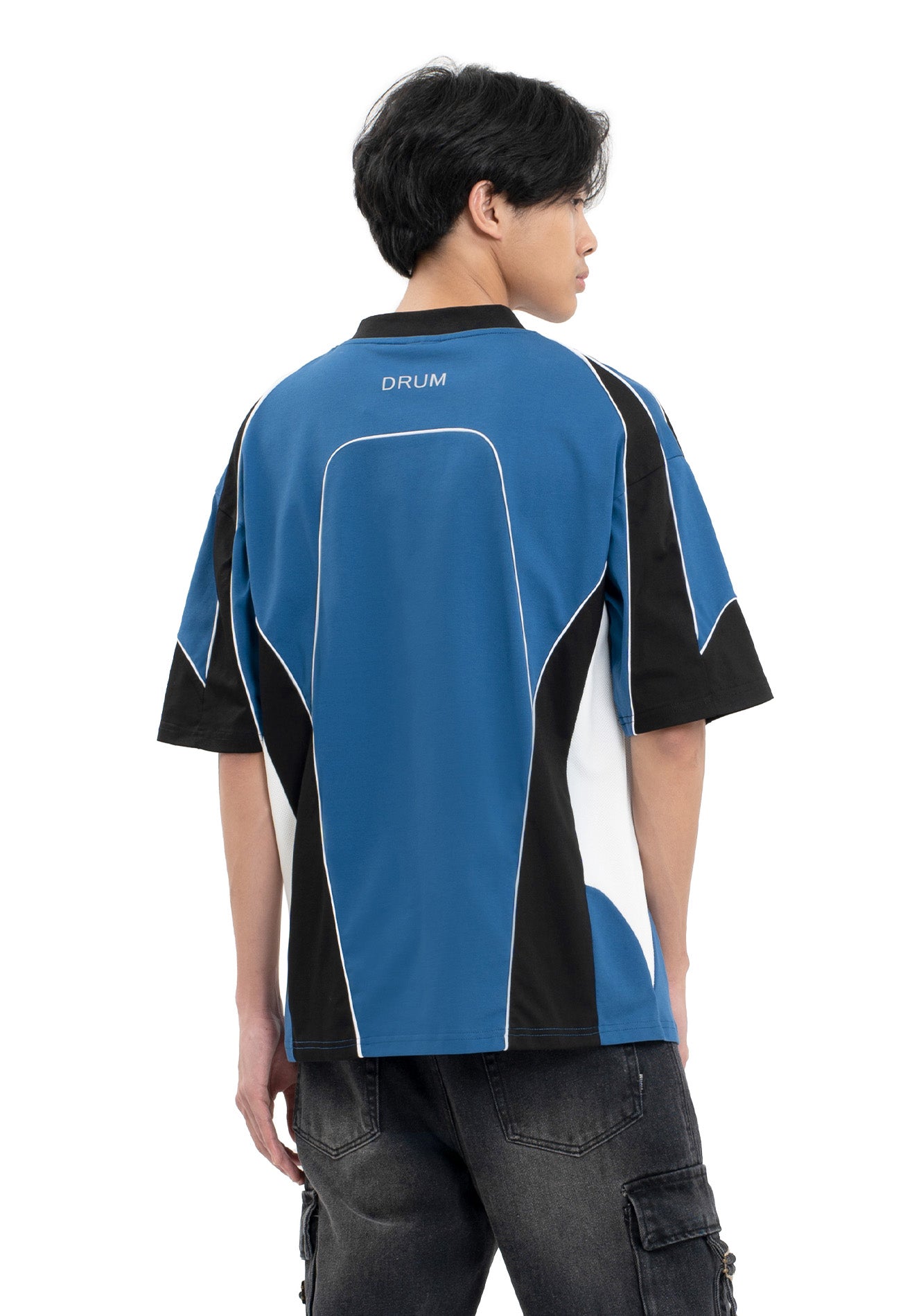 Select Racing Theme Cut & Sew Reflective Oversized Tee- Blue