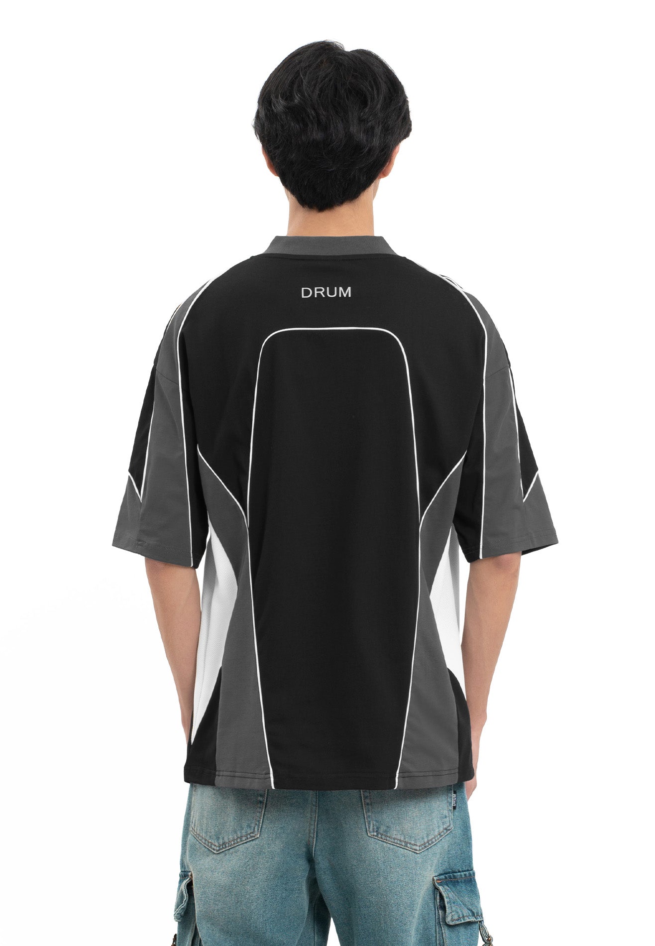 Select Racing Theme Cut & Sew Reflective Oversized Tee- Black