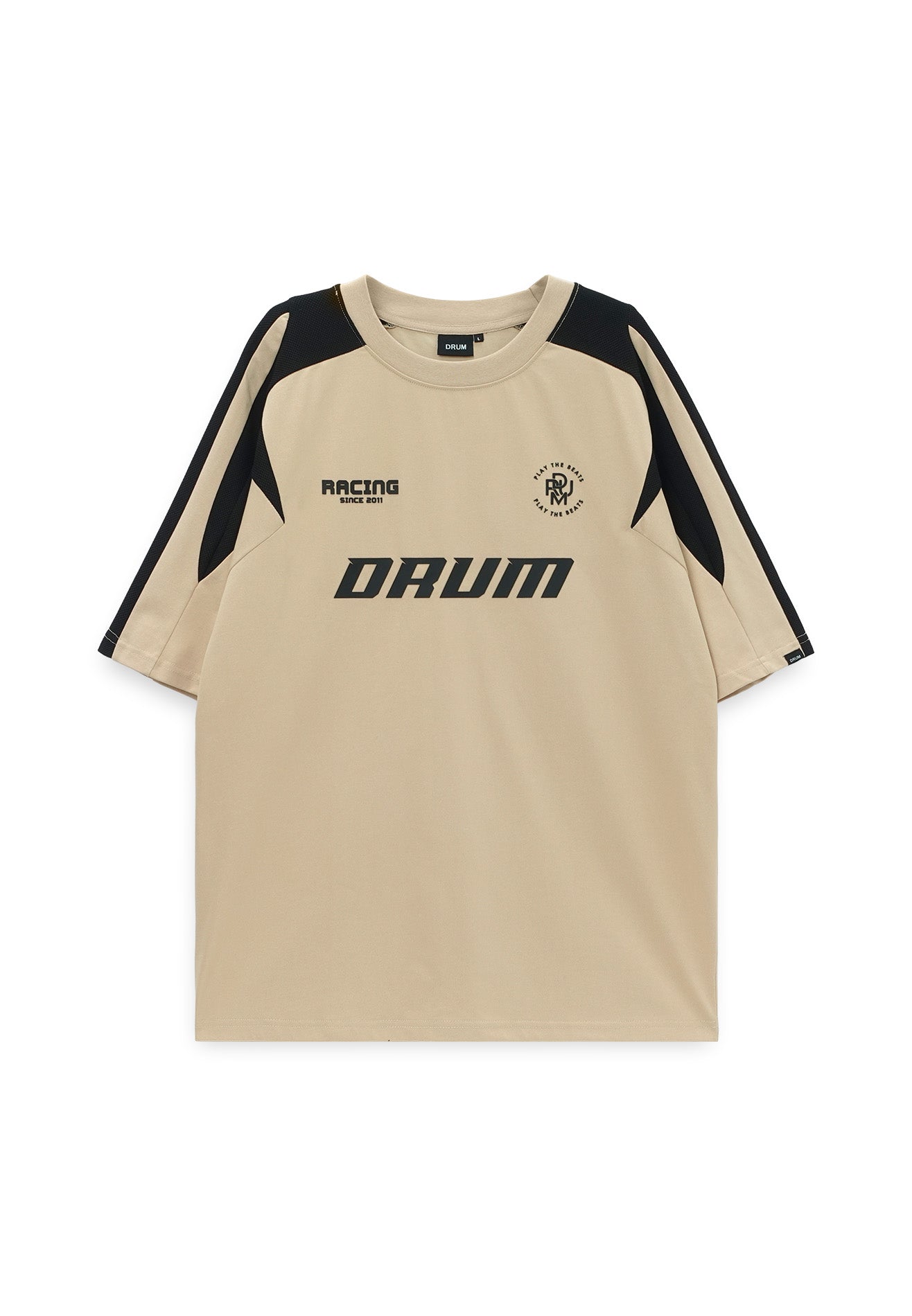Select Racing Theme Cut & Sew Oversized Tee- Light Khaki