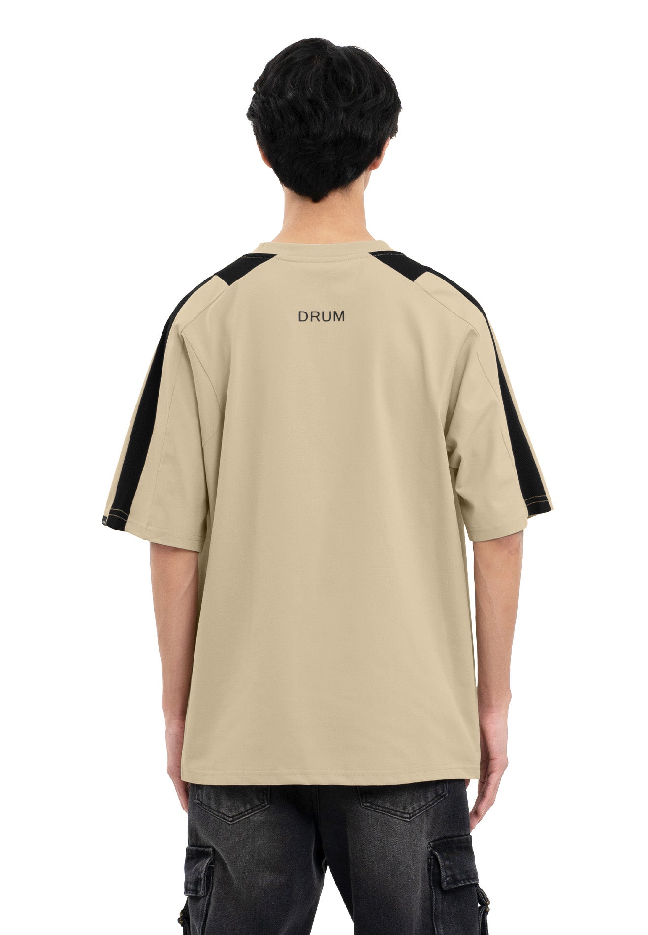 Select Racing Theme Cut & Sew Oversized Tee- Light Khaki