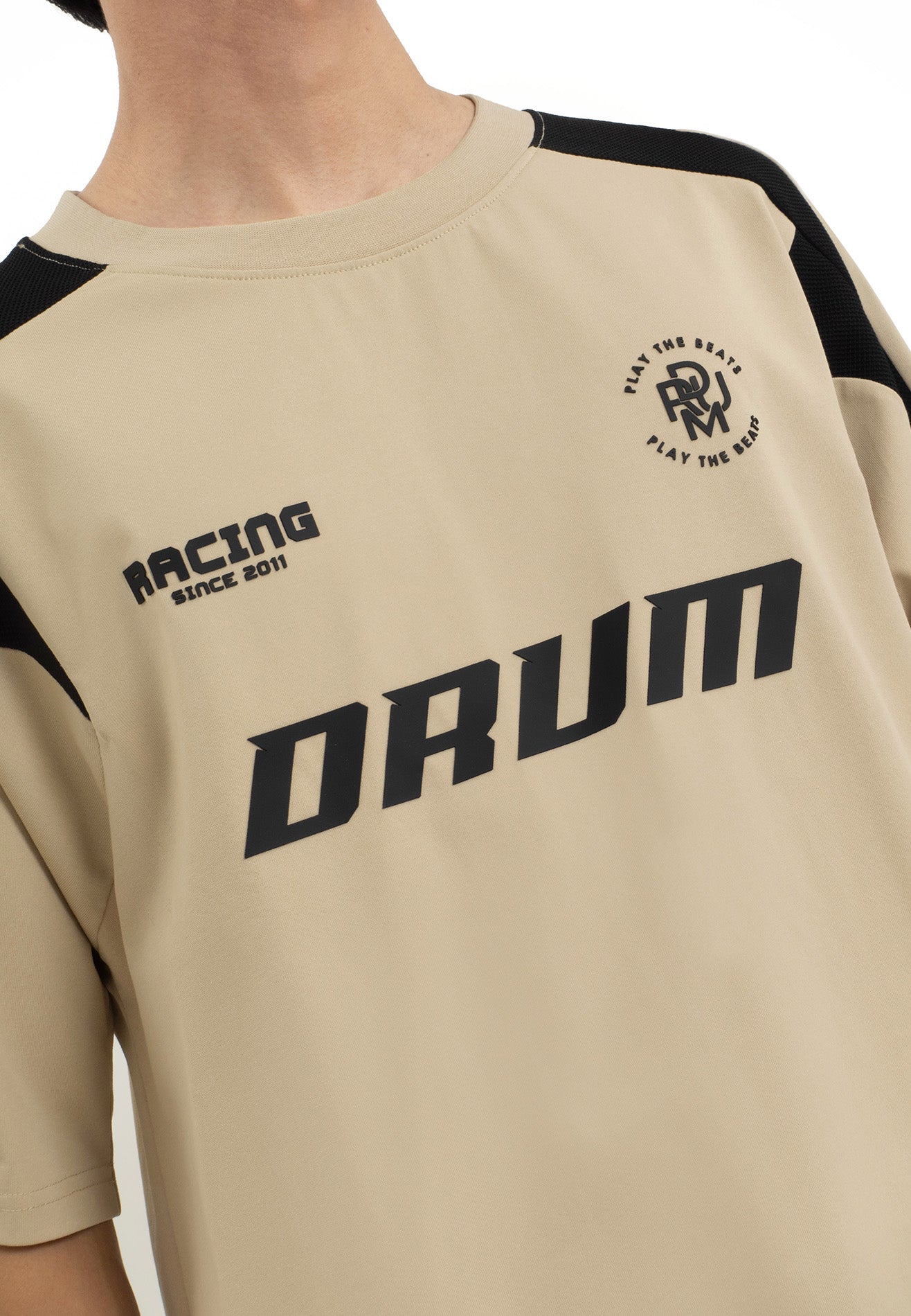 Select Racing Theme Cut & Sew Oversized Tee- Light Khaki