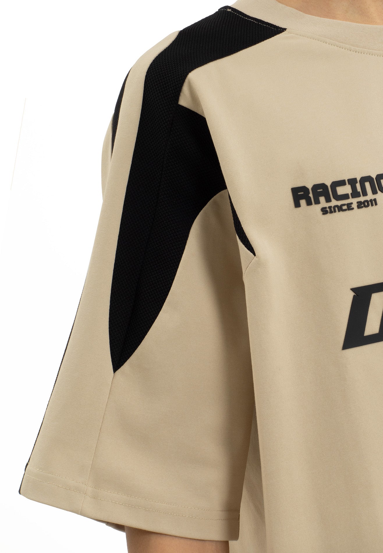 Select Racing Theme Cut & Sew Oversized Tee- Light Khaki