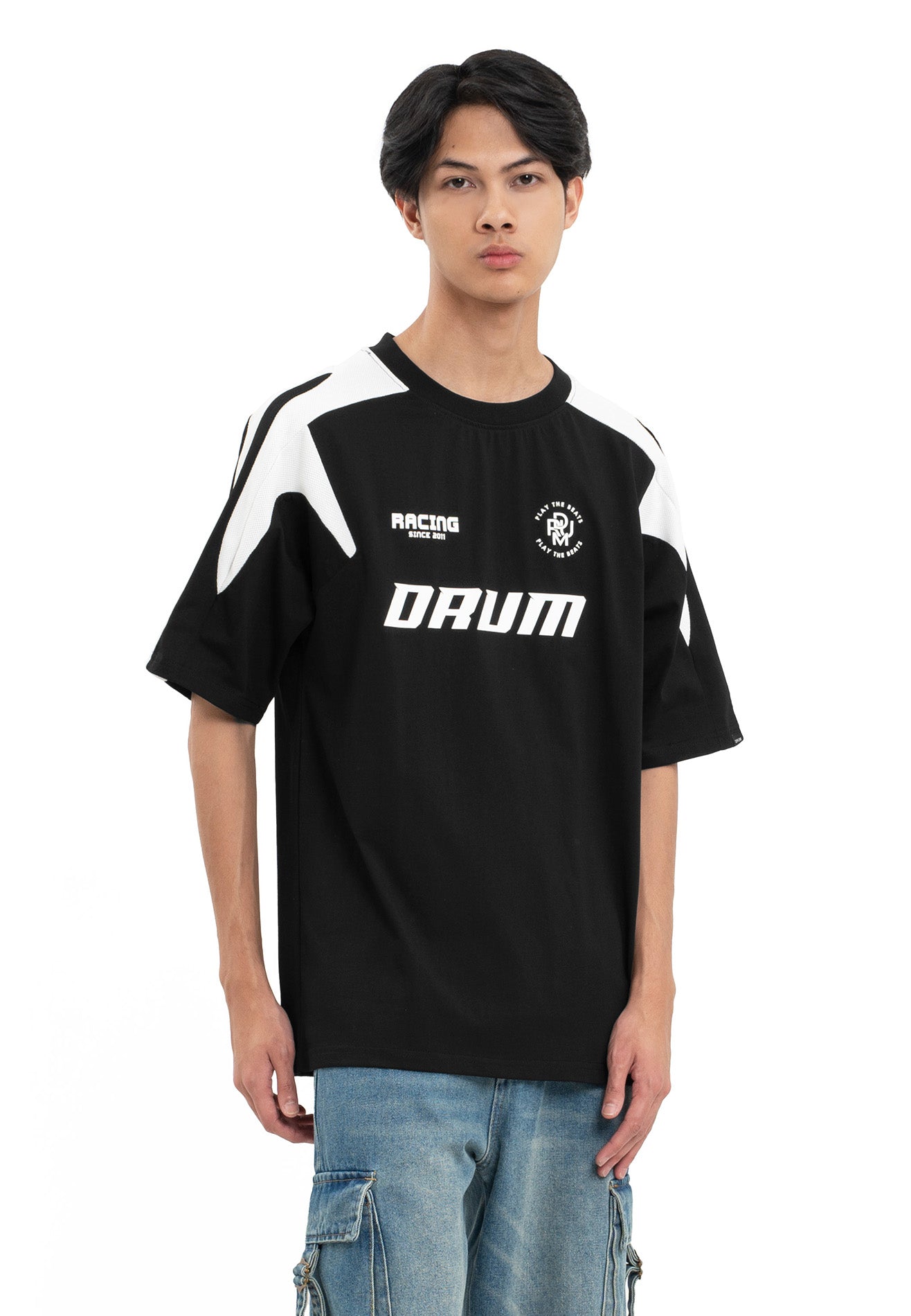 Select Racing Theme Cut & Sew Oversized Tee- Black