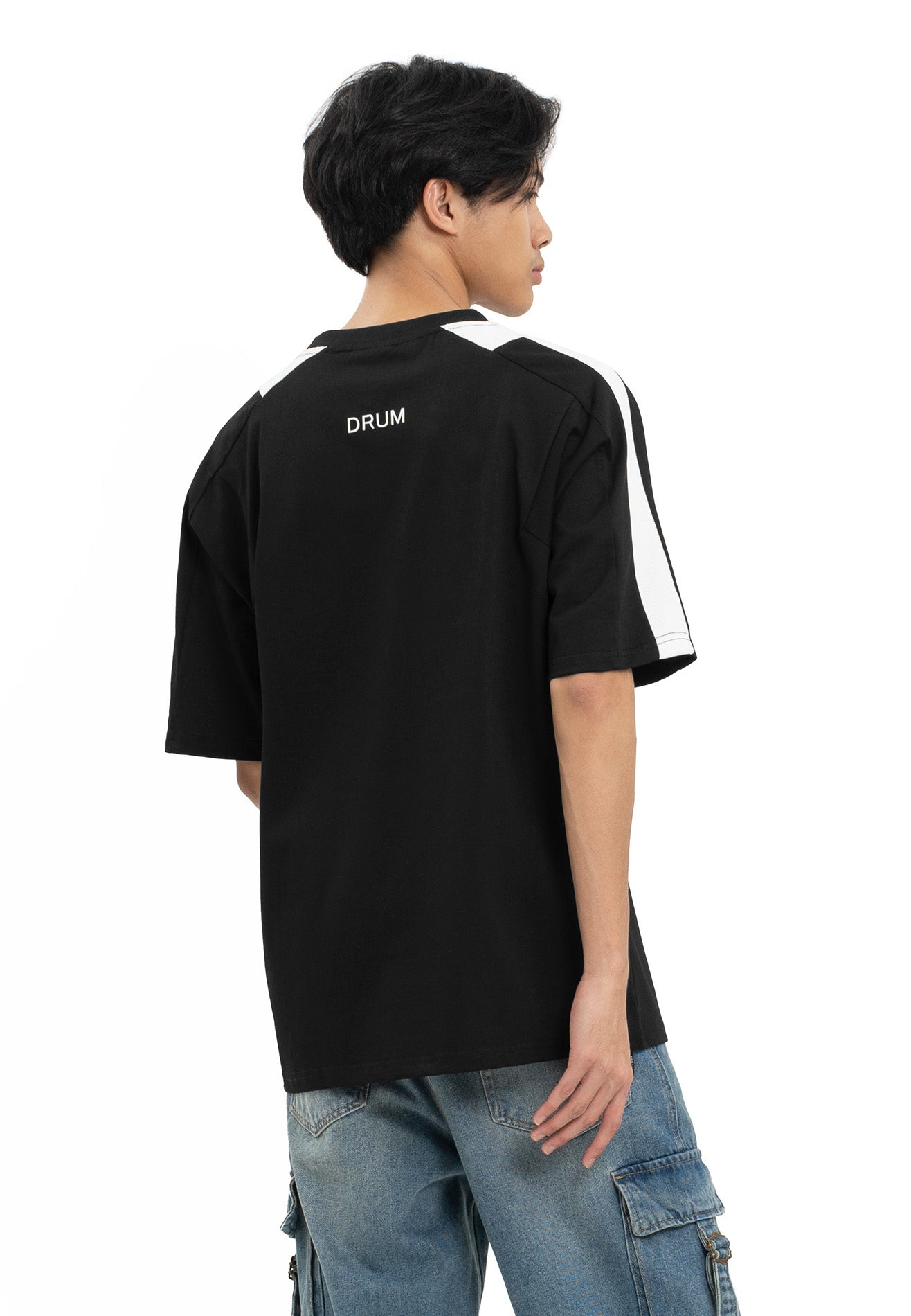 Select Racing Theme Cut & Sew Oversized Tee- Black