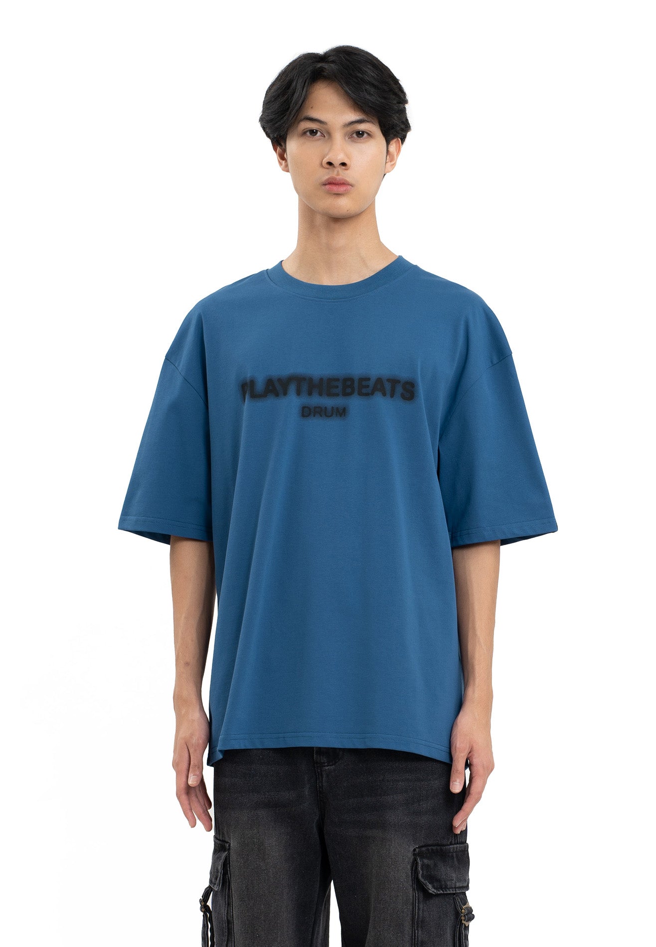 Select Blur Effect Print Oversized Tee- Blue