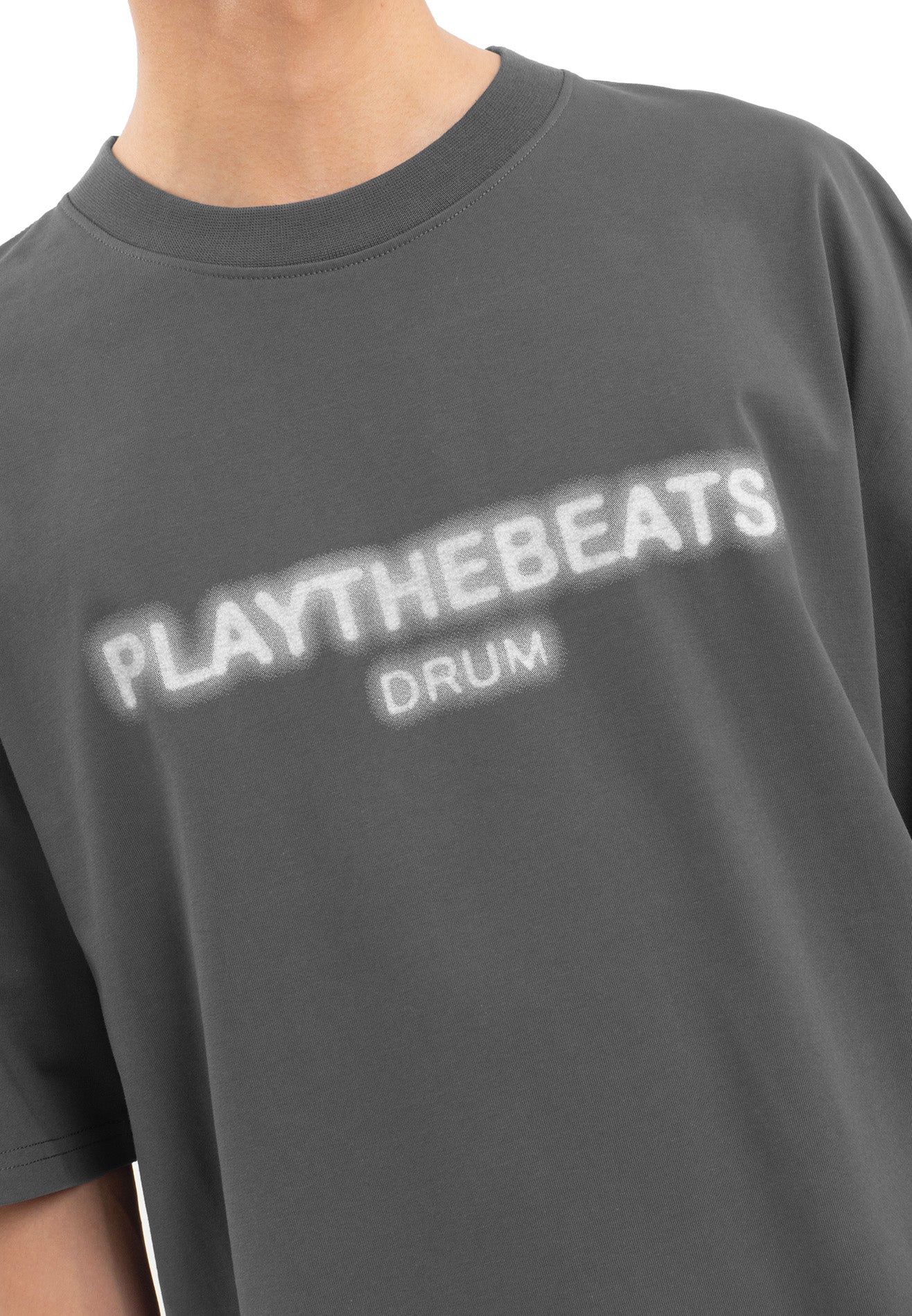 Select Blur Effect Print Oversized Tee- Dark Grey