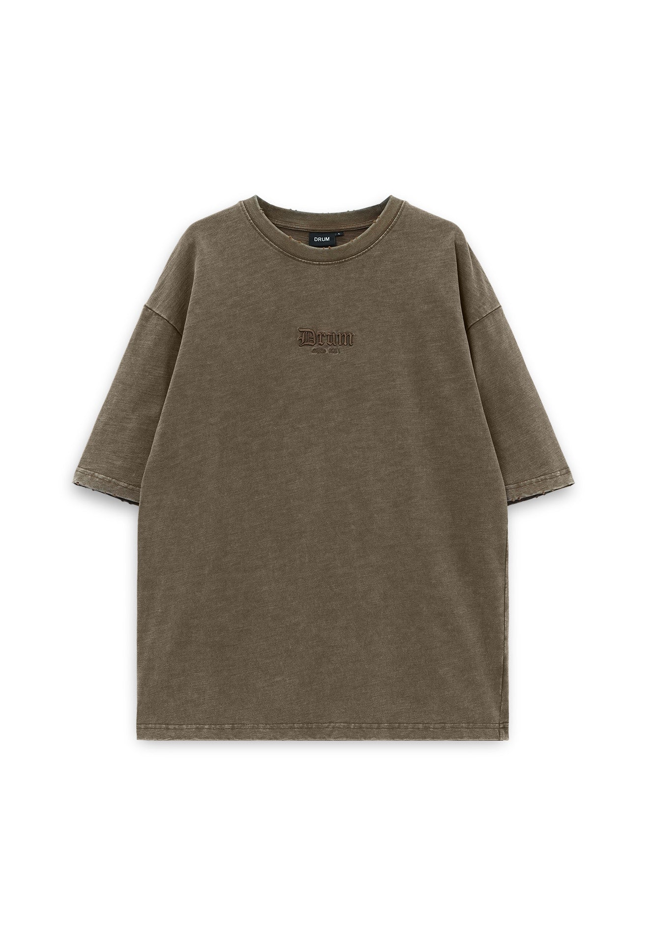 Select Stone Washed Embroidery Oversized Tee- Brown