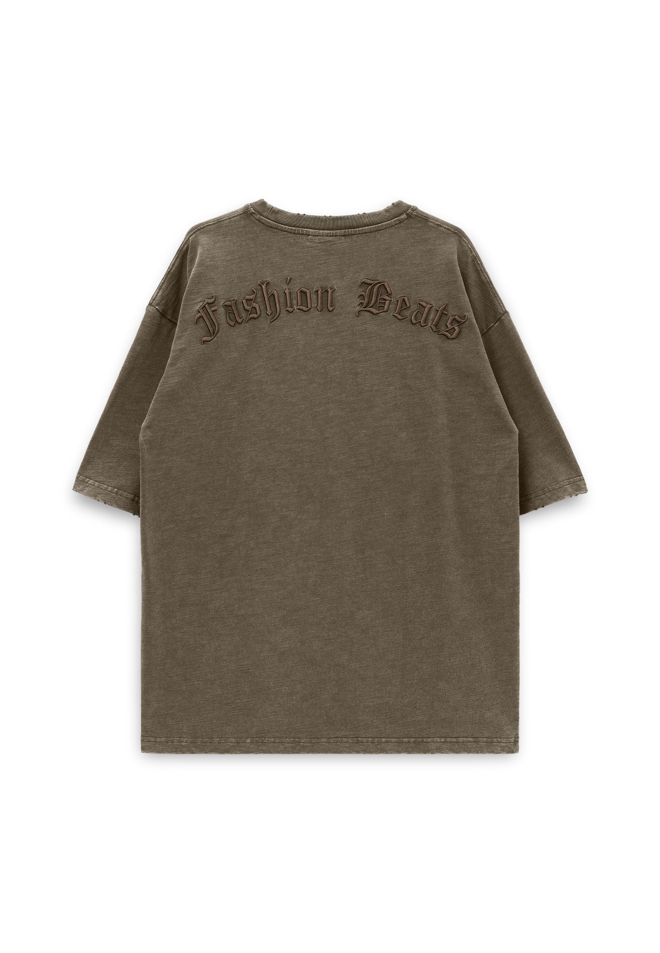Select Stone Washed Embroidery Oversized Tee- Brown