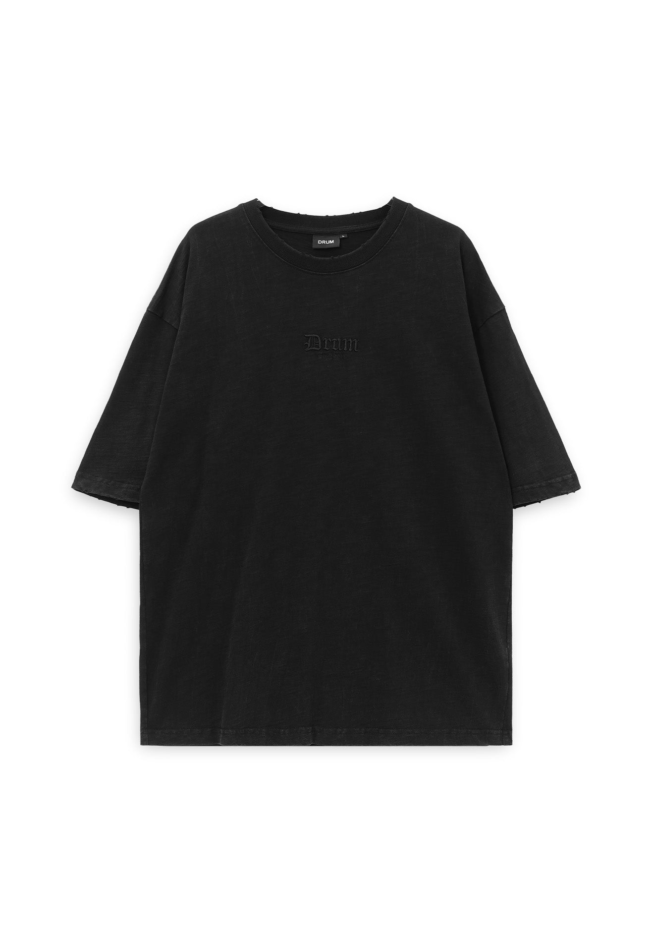 Select Stone Washed Embroidery Oversized Tee- Black