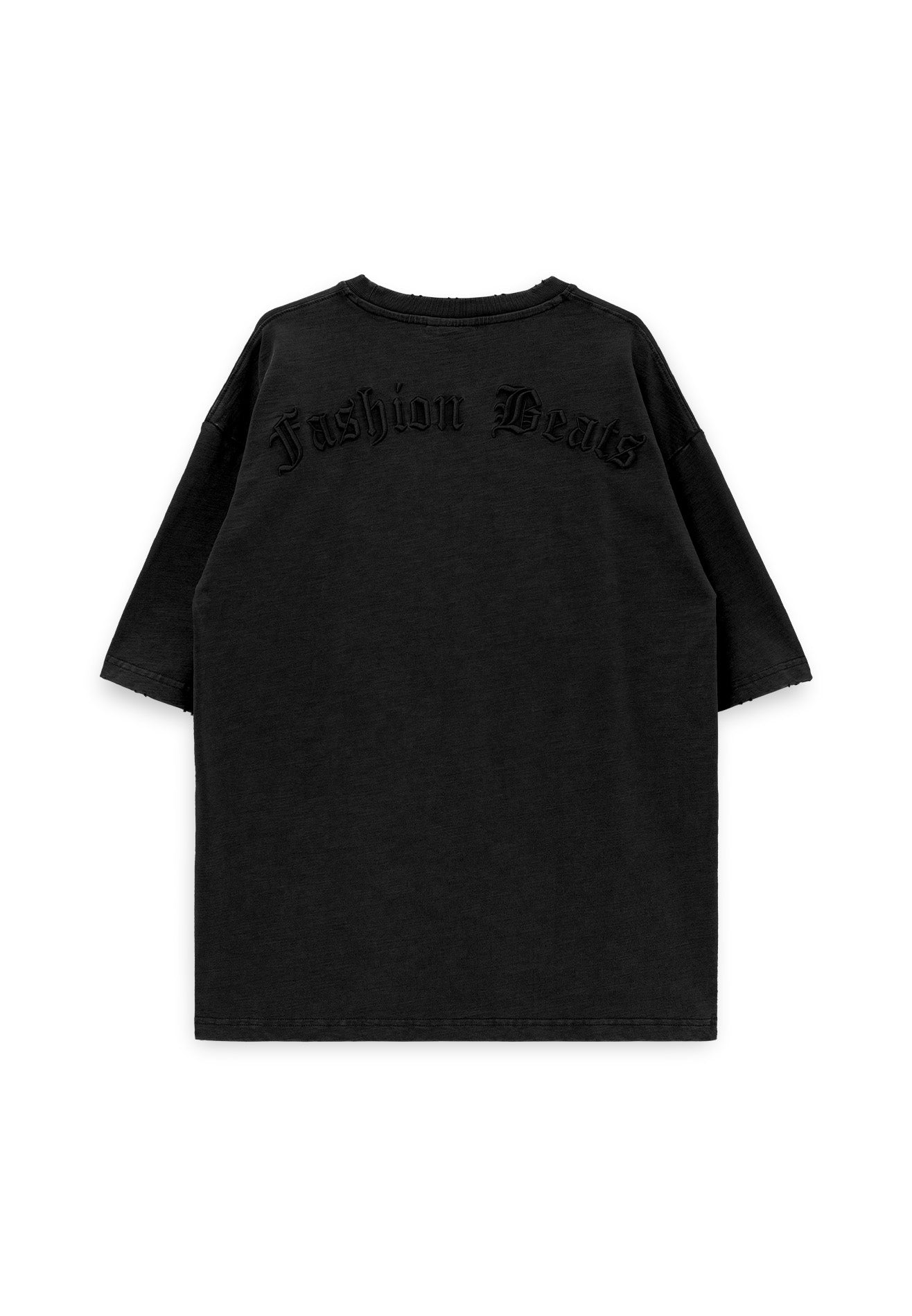 Select Stone Washed Embroidery Oversized Tee- Black