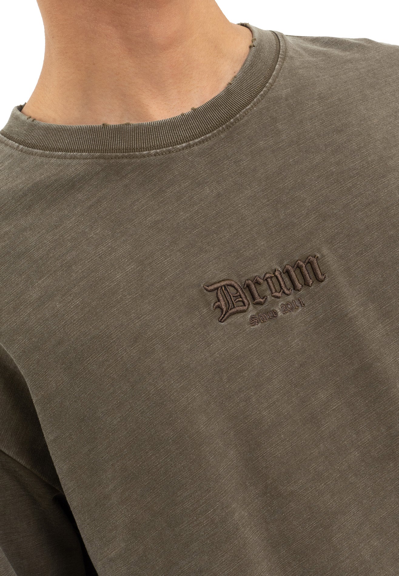 Select Stone Washed Embroidery Oversized Tee- Brown