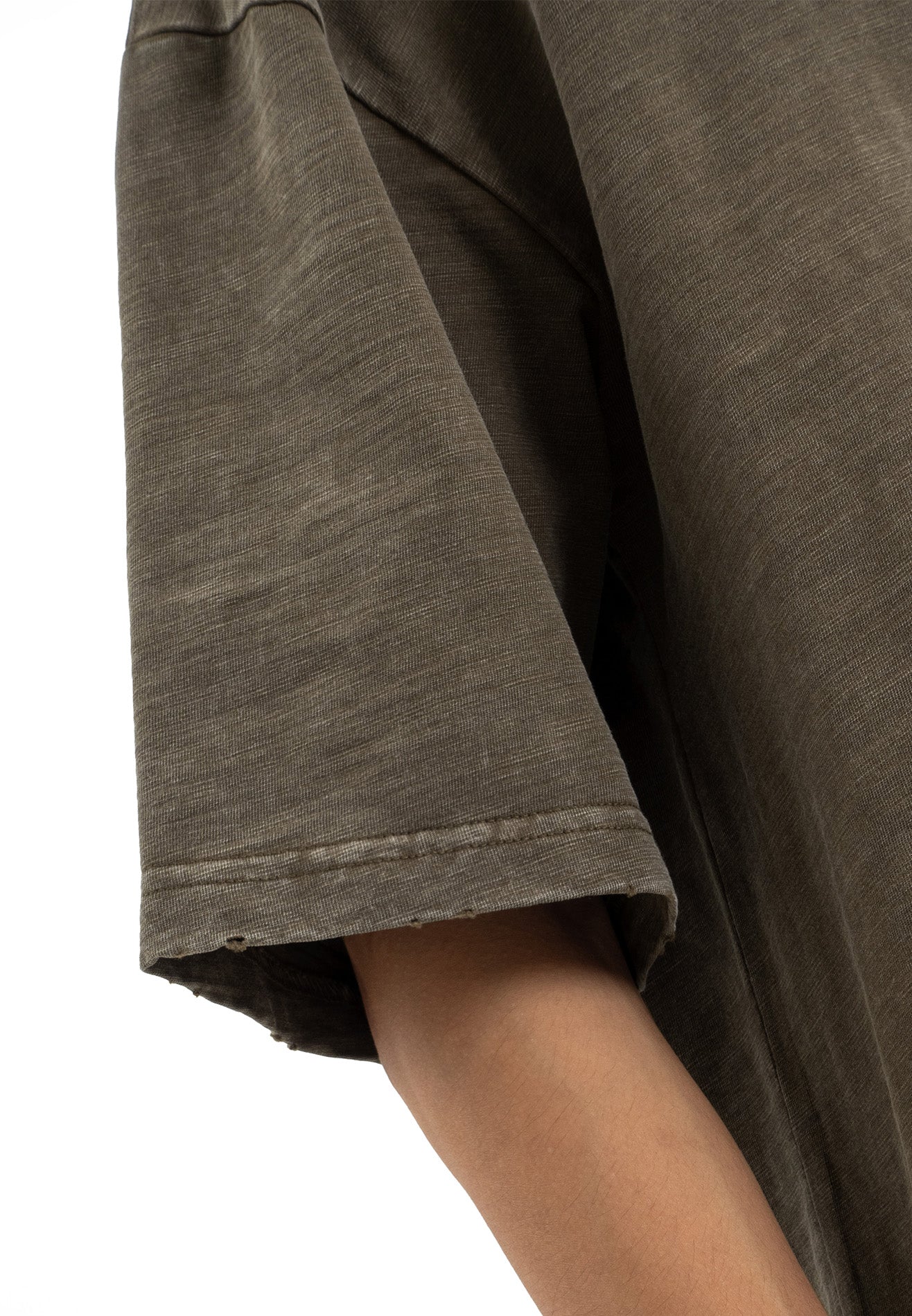 Select Stone Washed Embroidery Oversized Tee- Brown