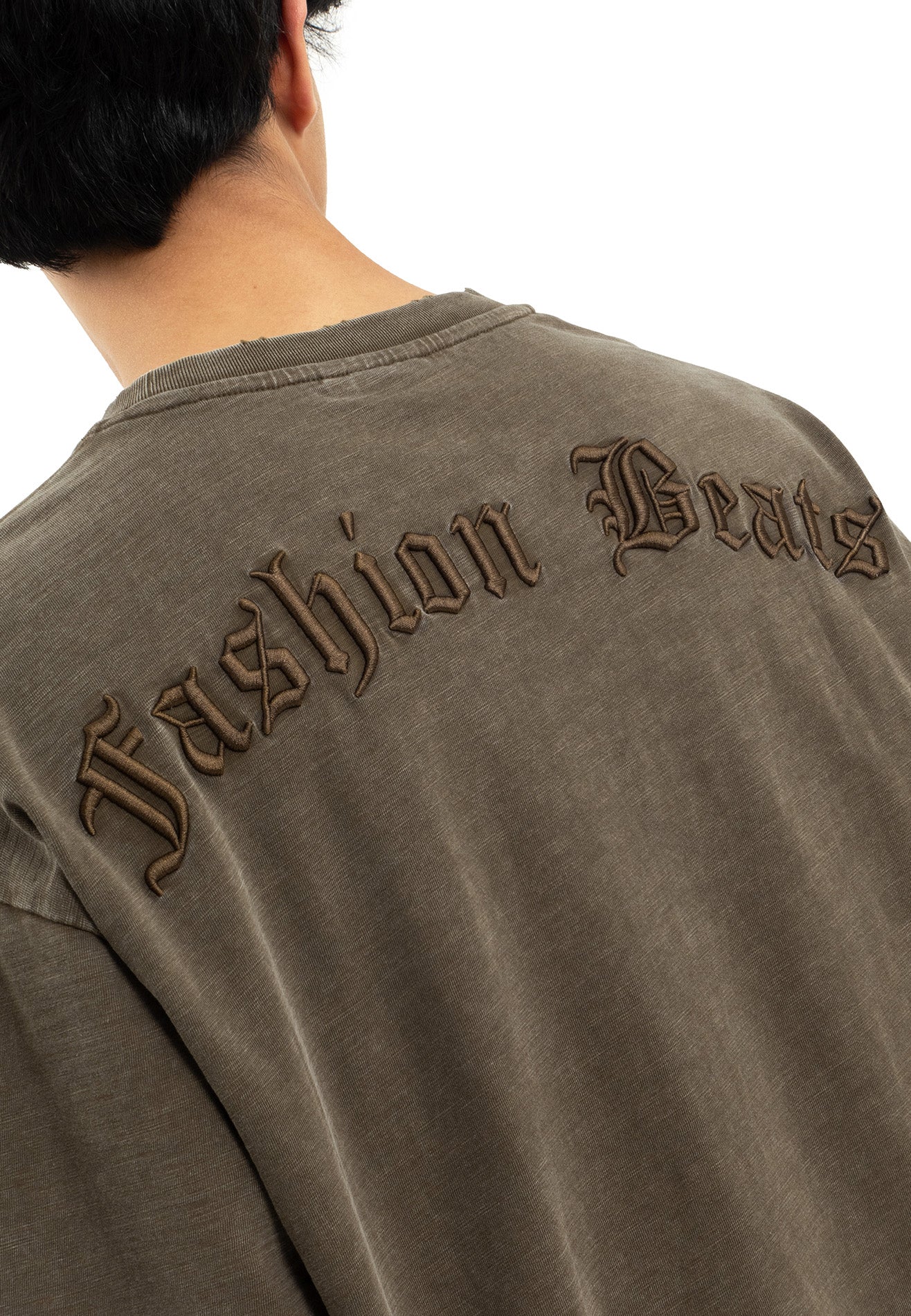 Select Stone Washed Embroidery Oversized Tee- Brown