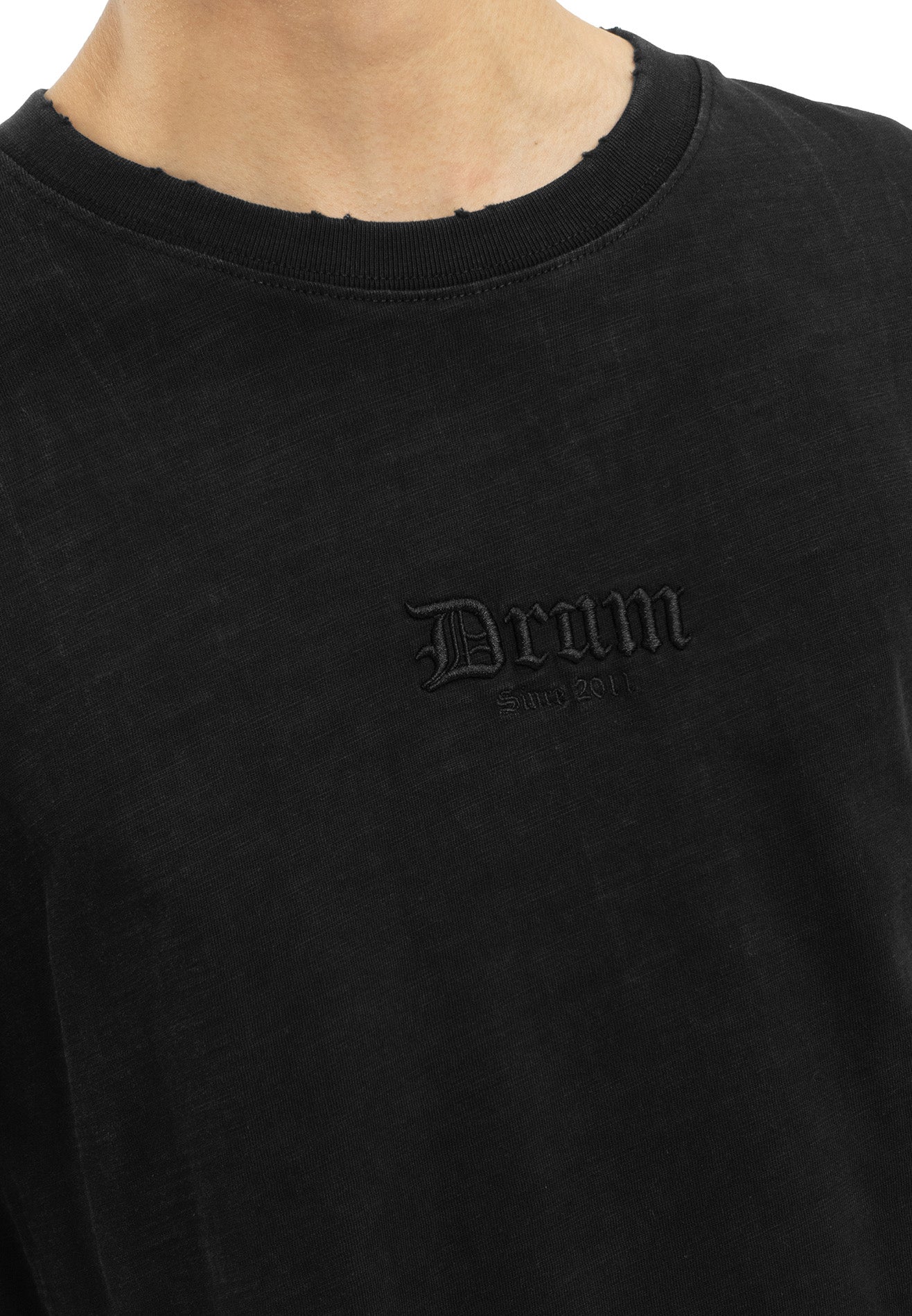 Select Stone Washed Embroidery Oversized Tee- Black