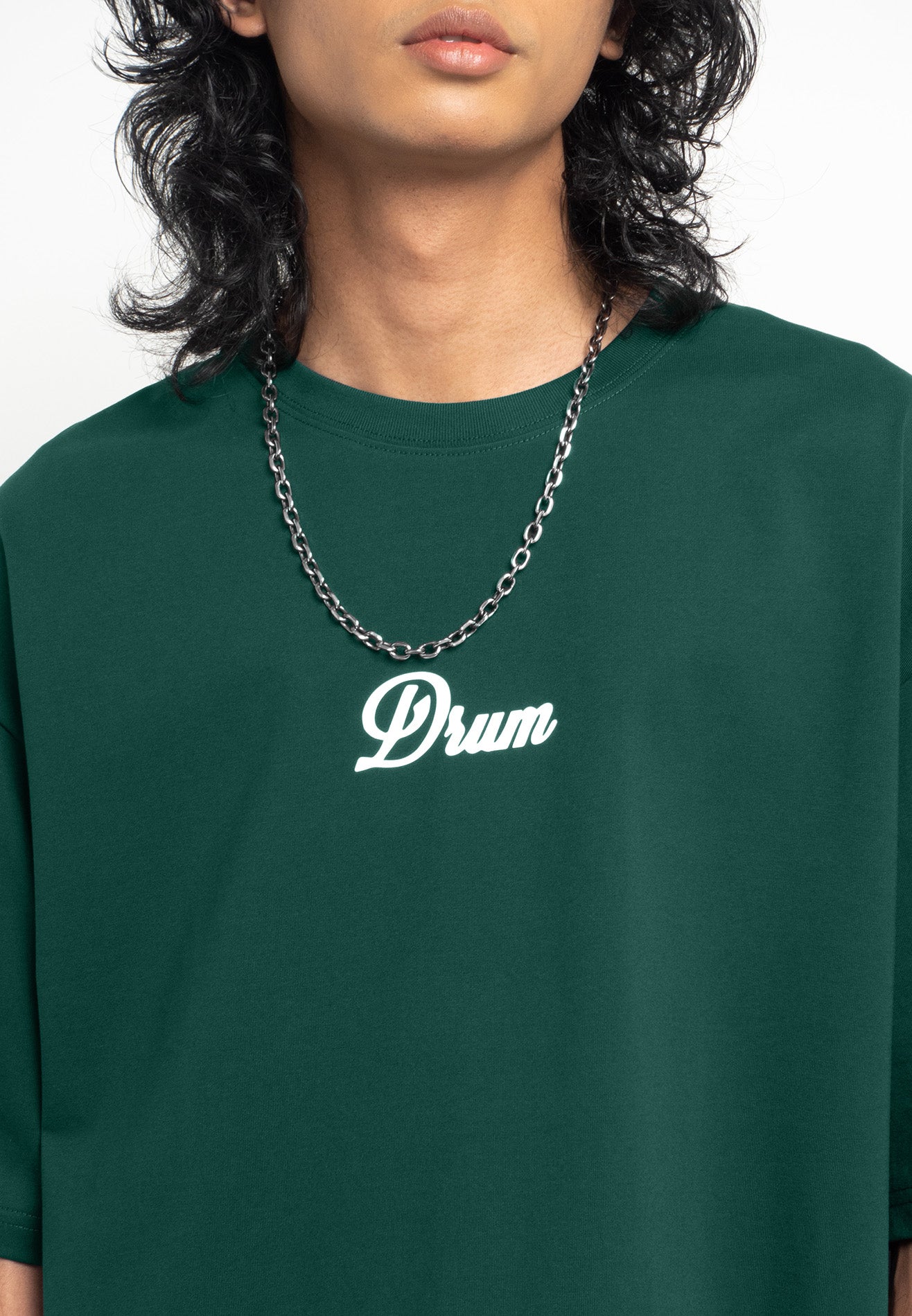 Select Slogan Reflective Print Oversized Tee- Dark Green