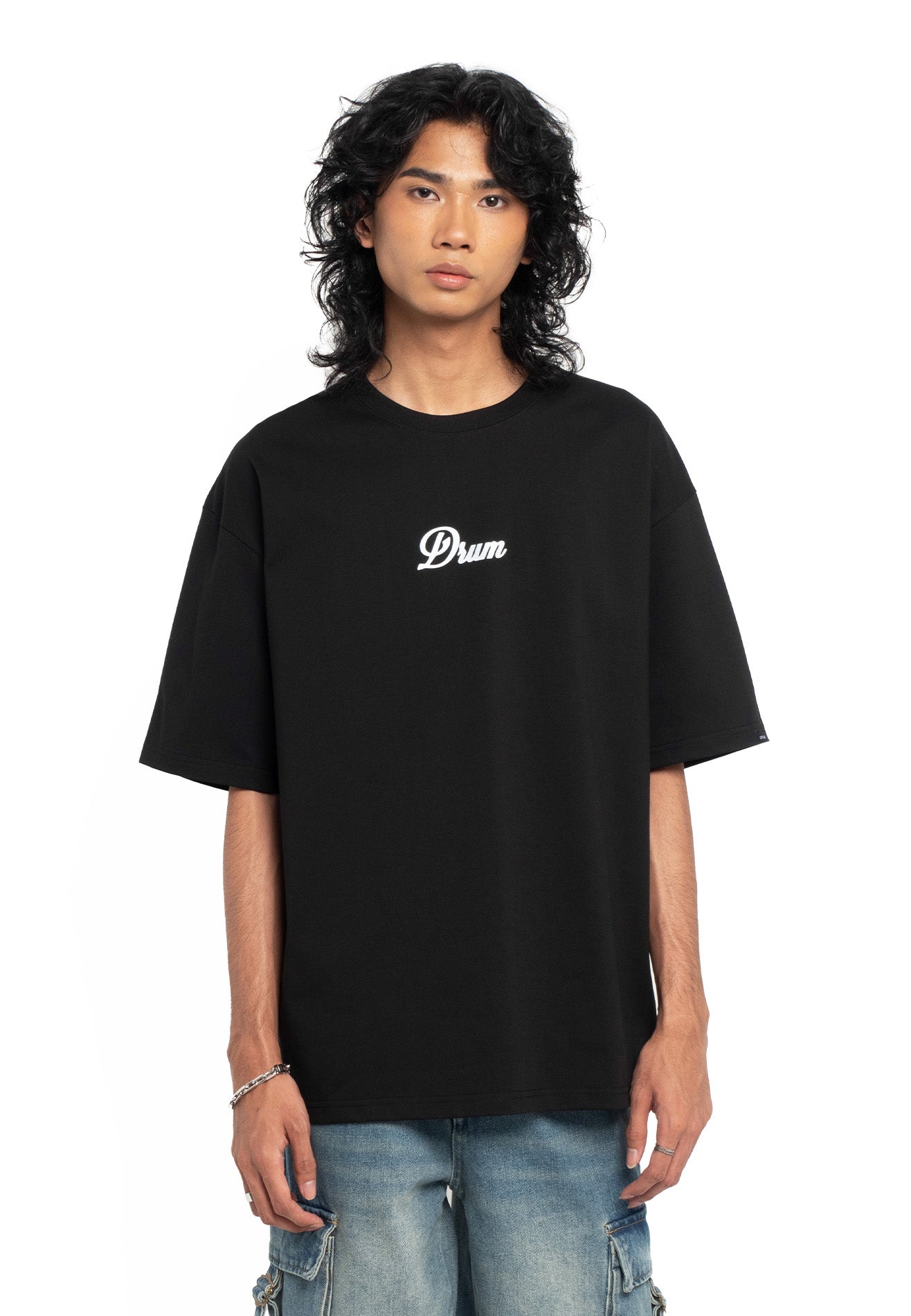 Select Slogan Reflective Print Oversized Tee- Black
