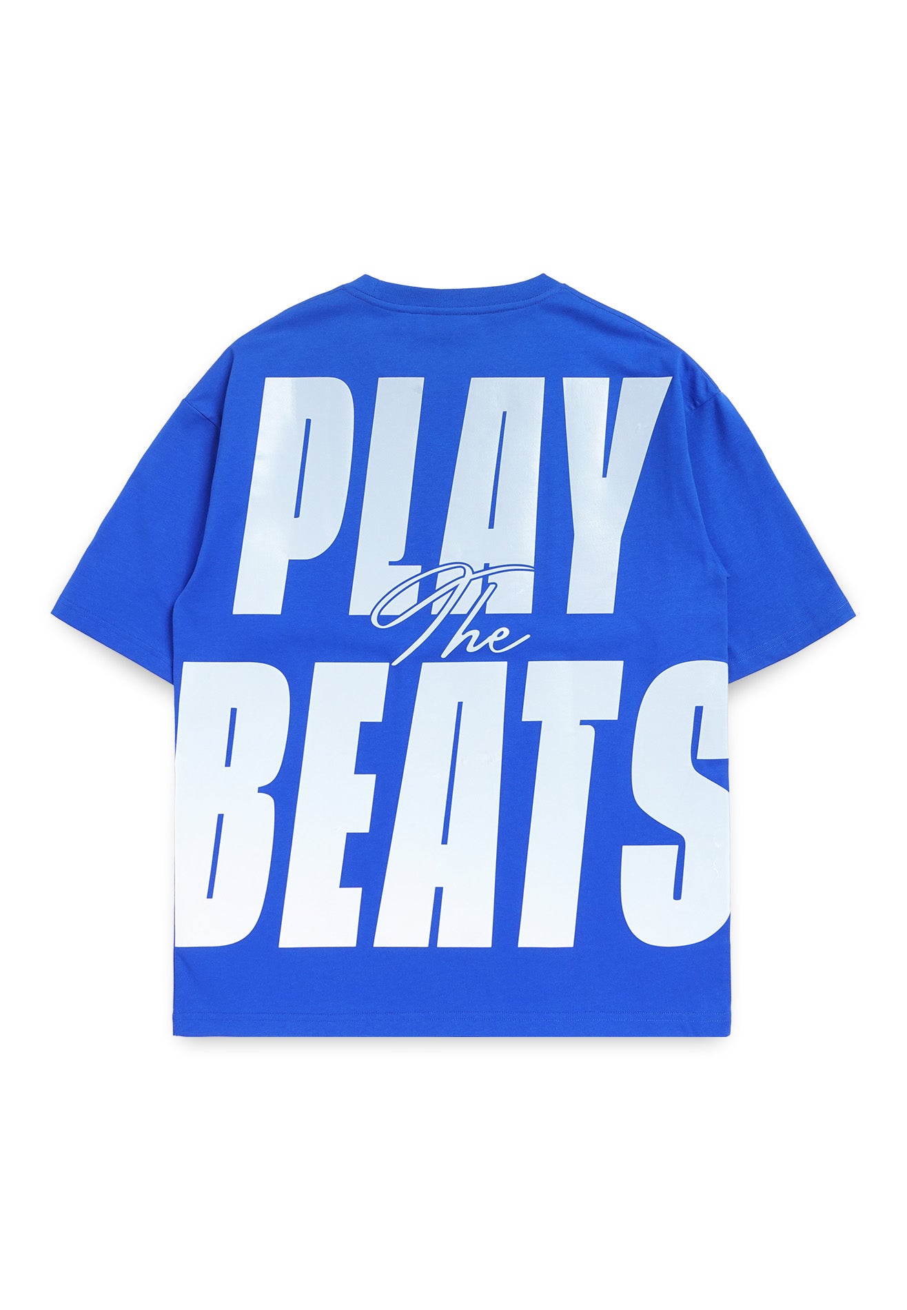 Select Bold Slogan Reflective Print Oversized Tee- Blue