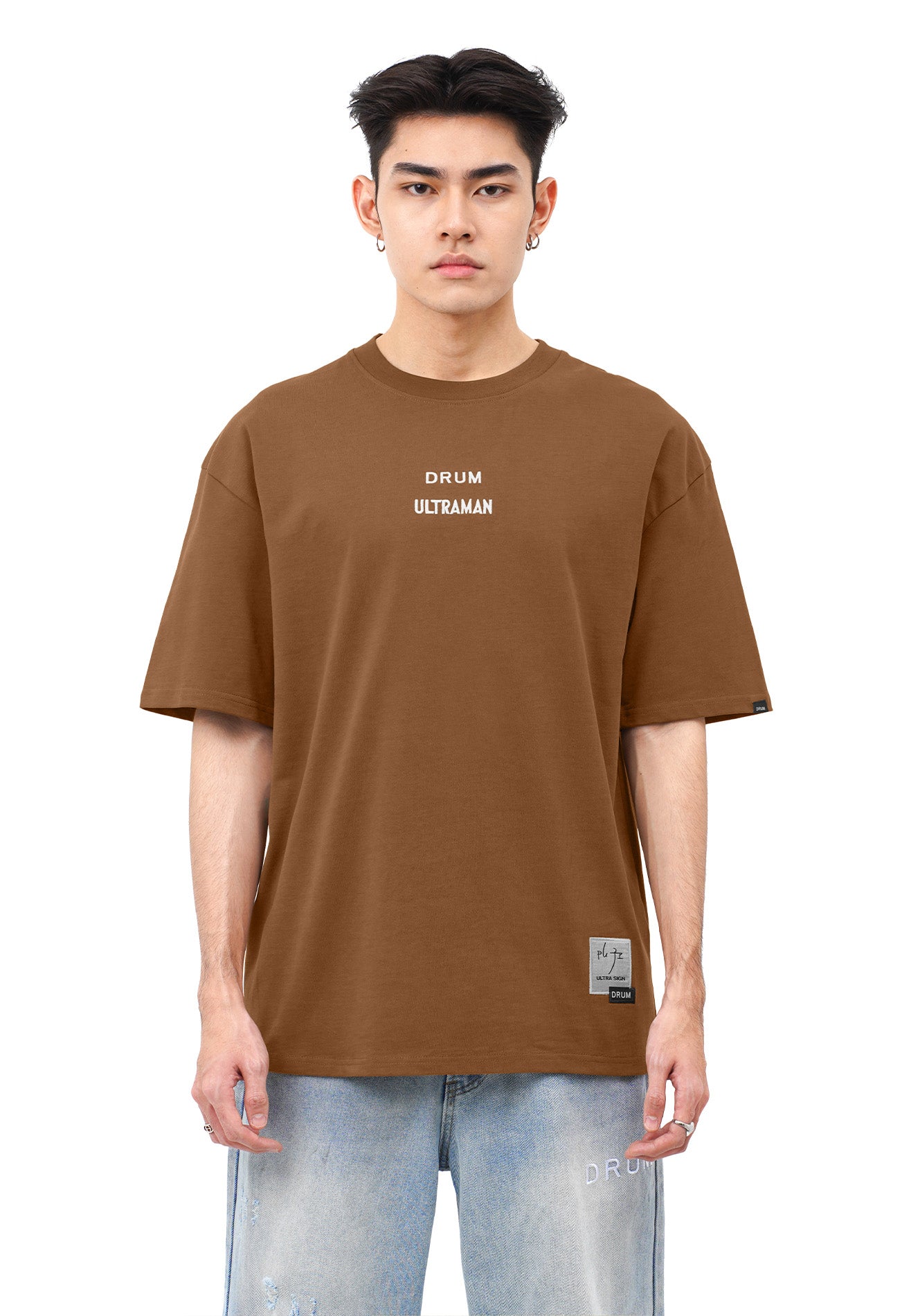 DRUM | ULTRAMAN Flocking Details Oversized Tee- Brown