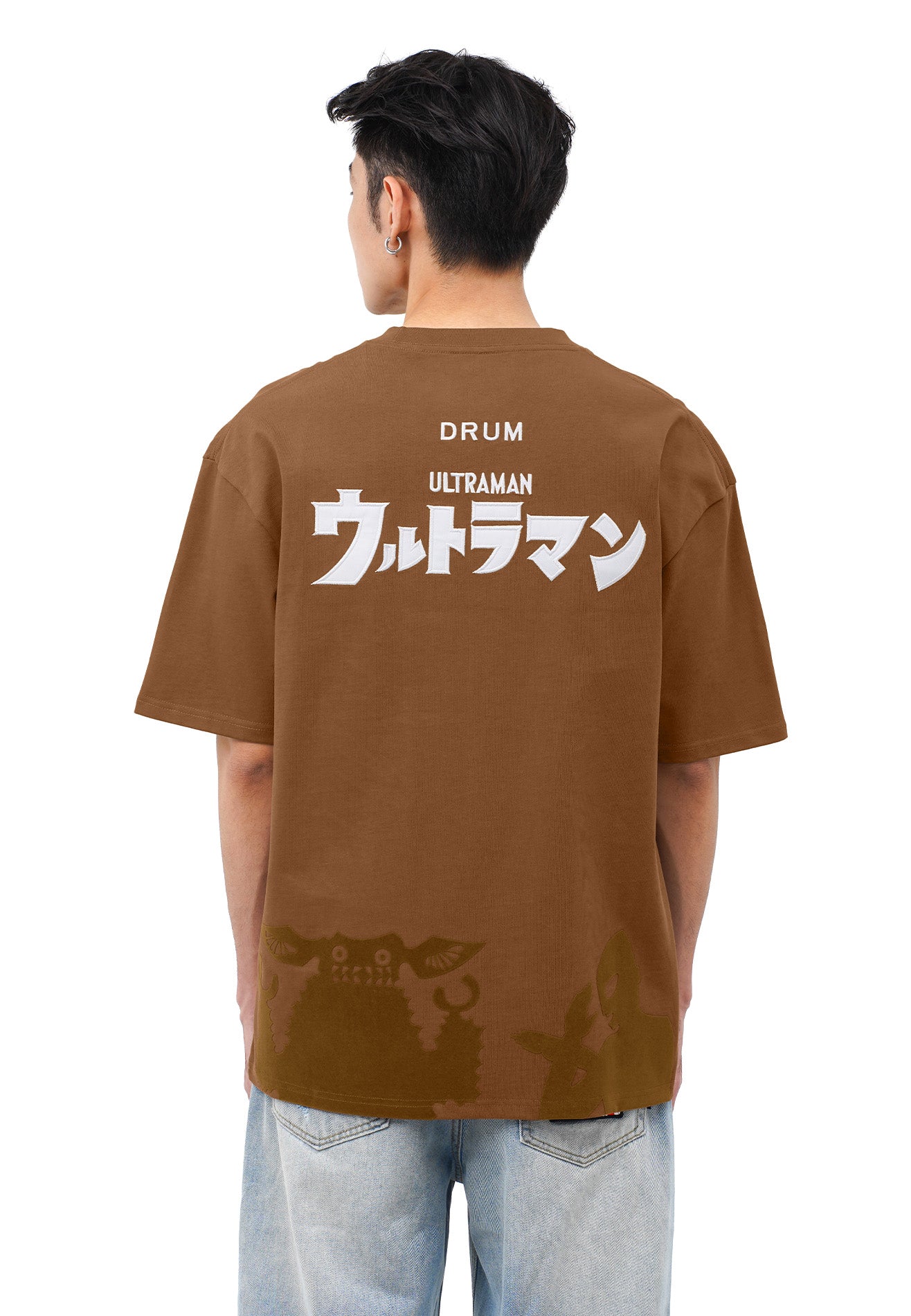 DRUM | ULTRAMAN Flocking Details Oversized Tee- Brown