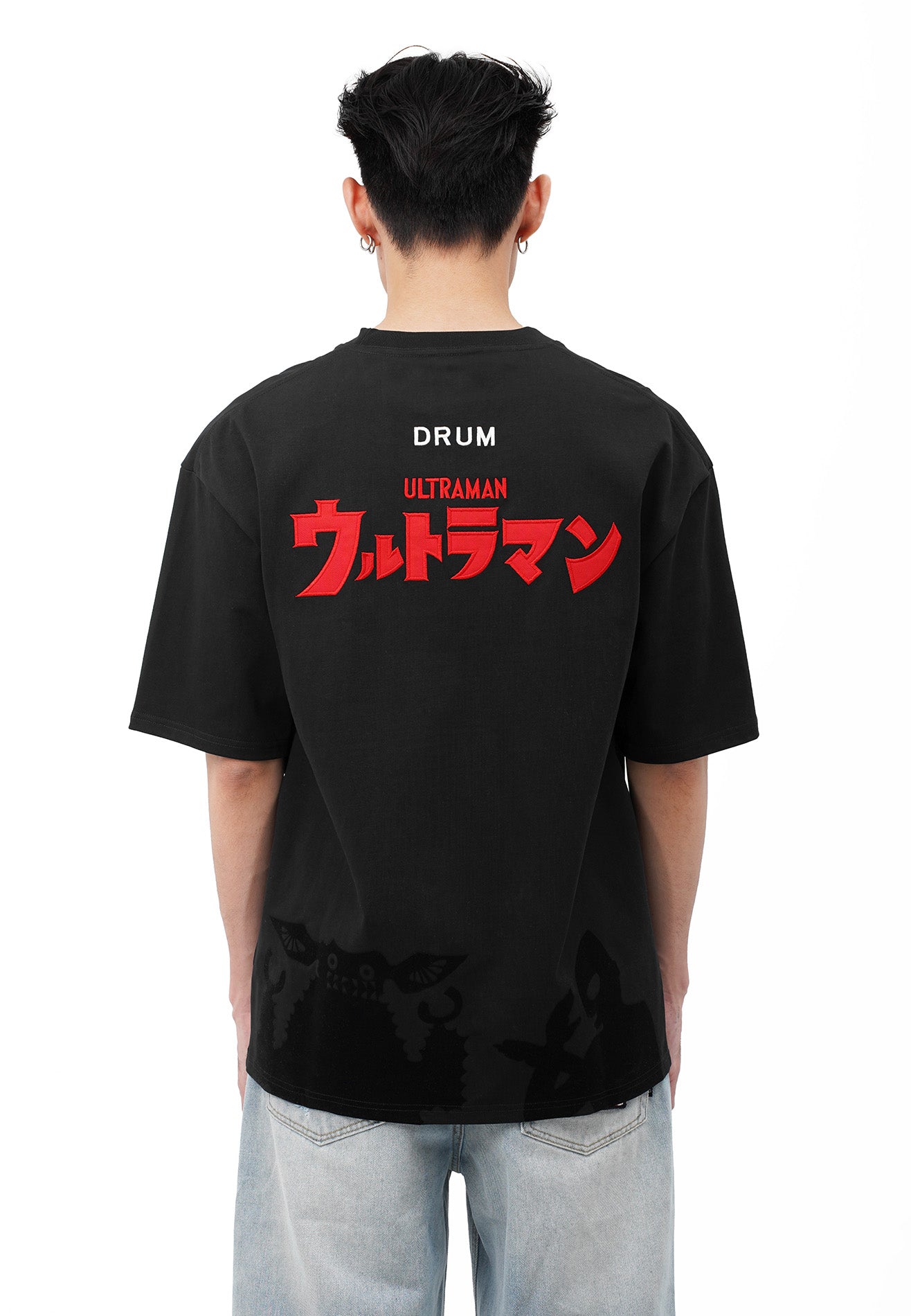 DRUM | ULTRAMAN Flocking Details Oversized Tee- Black