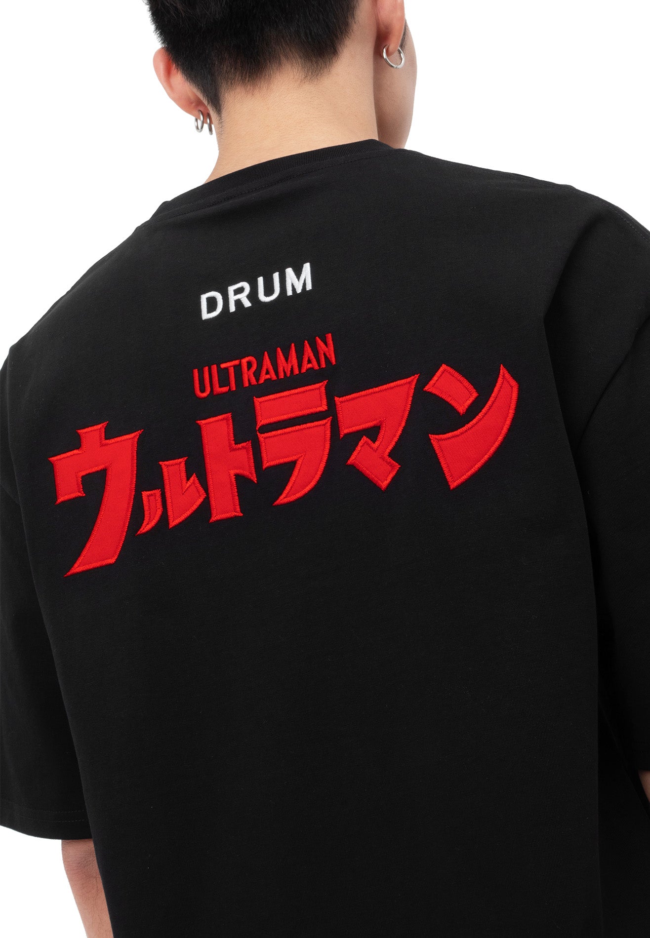 DRUM | ULTRAMAN Flocking Details Oversized Tee- Black