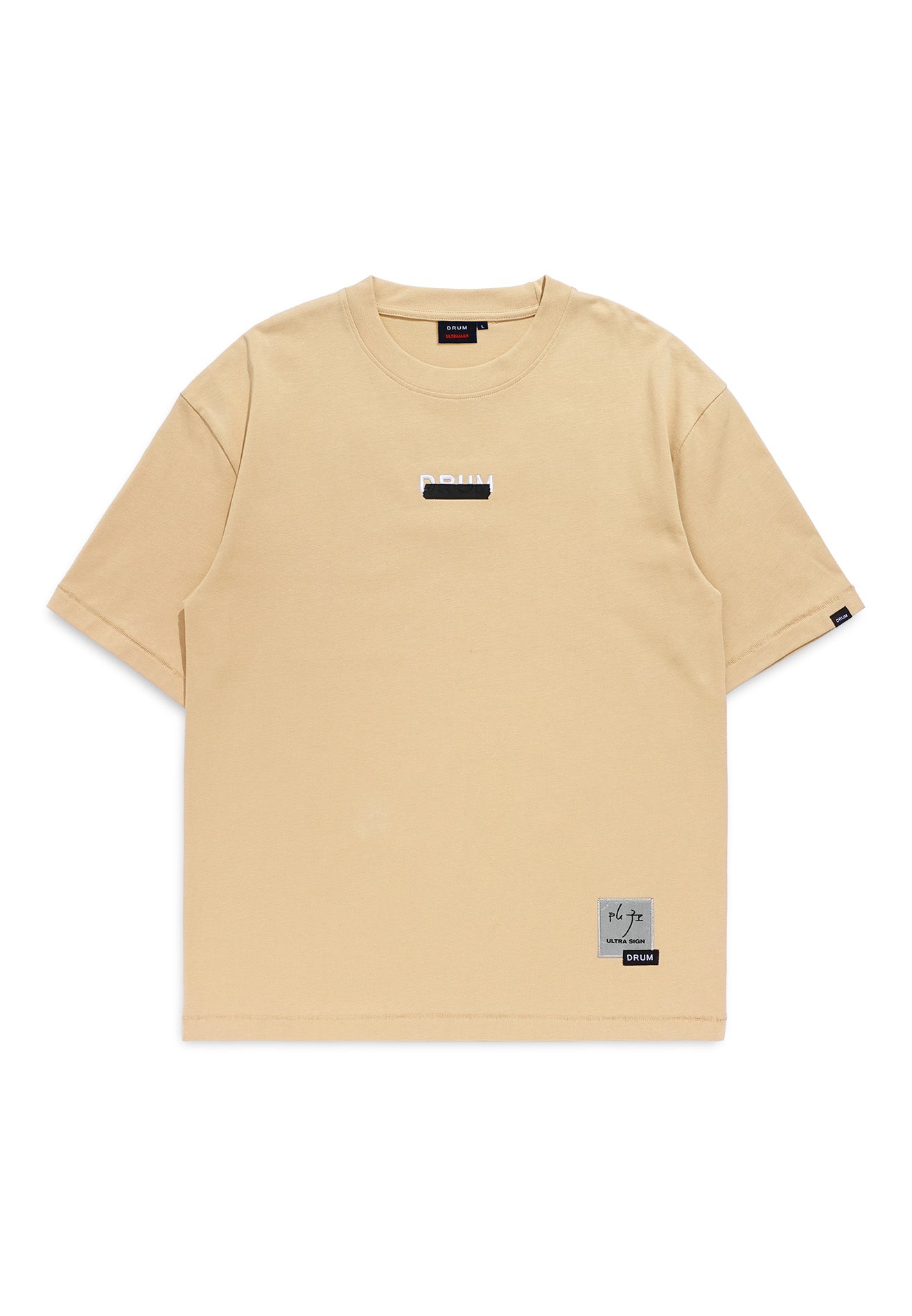 DRUM | ULTRAMAN Silicon Tape Details Oversized Tee- Light Khaki