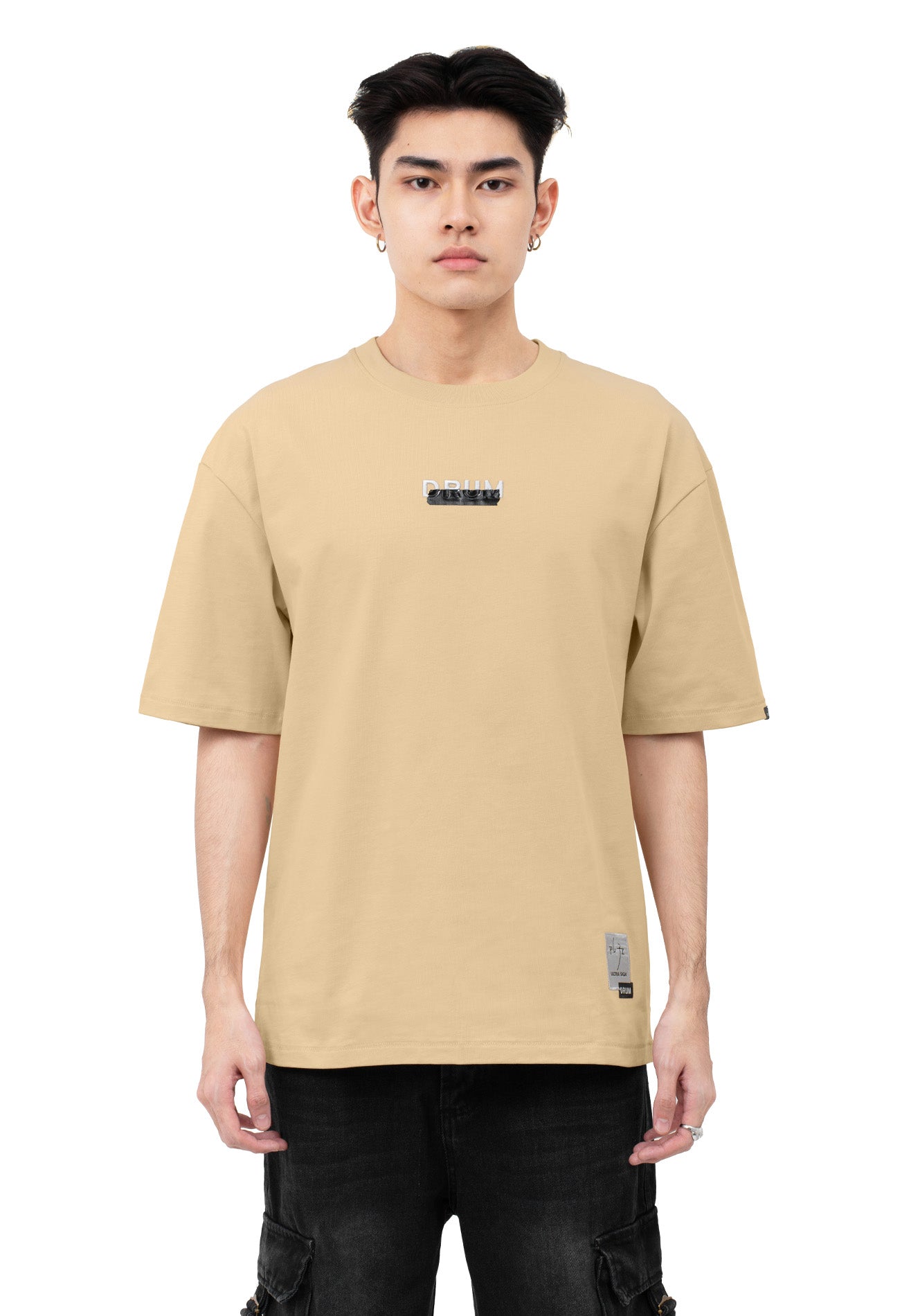 DRUM | ULTRAMAN Silicon Tape Details Oversized Tee- Light Khaki