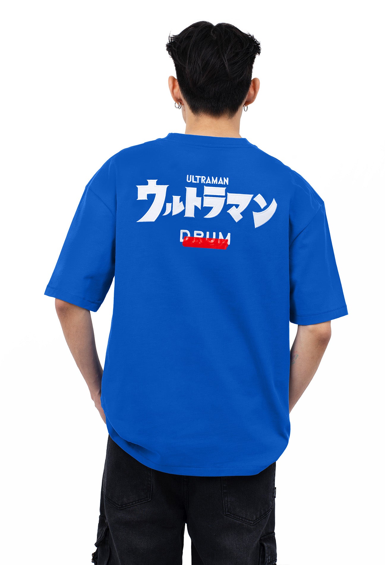DRUM | ULTRAMAN Silicon Tape Details Oversized Tee- Blue