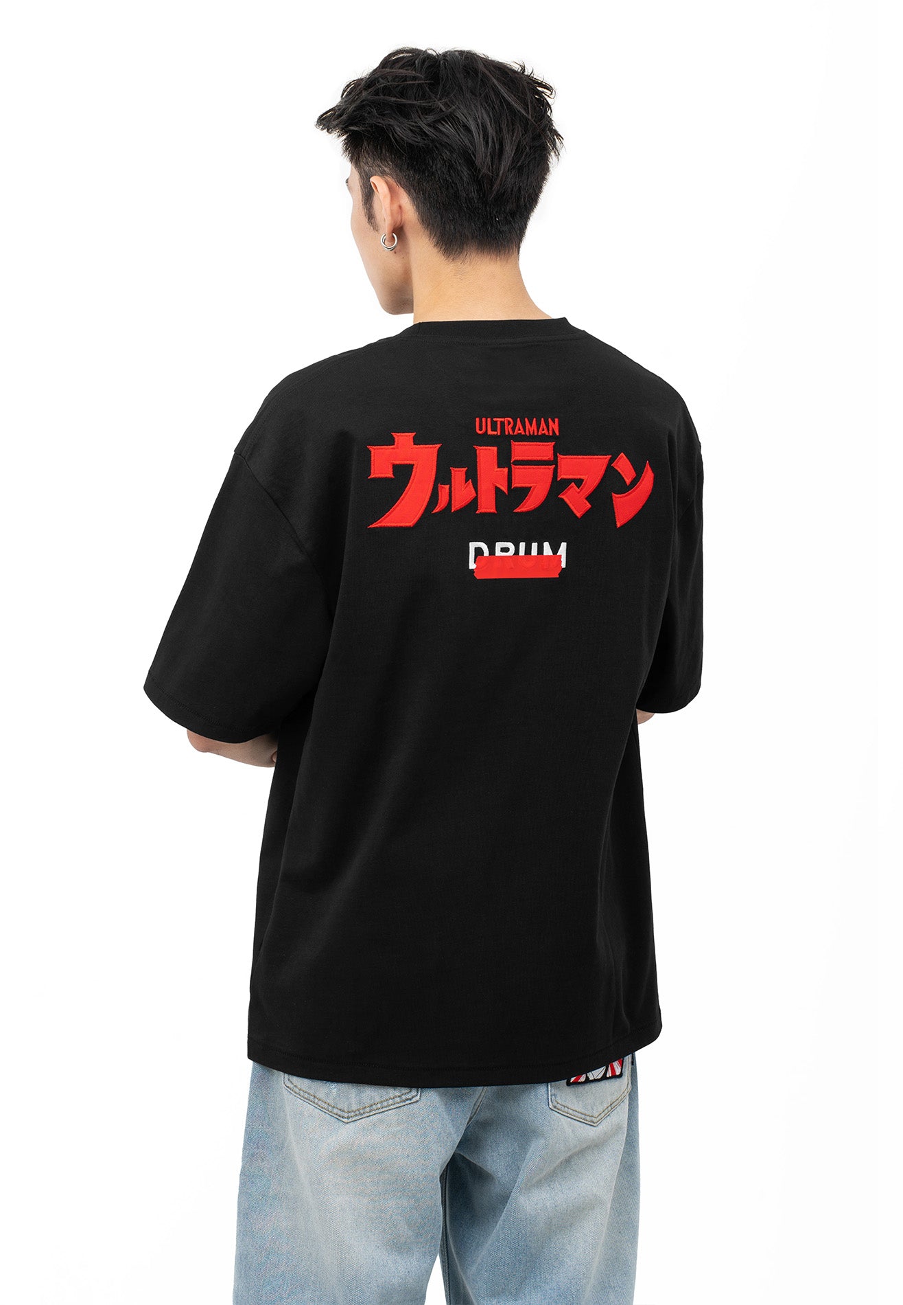 DRUM | ULTRAMAN Silicon Tape Details Oversized Tee- Black