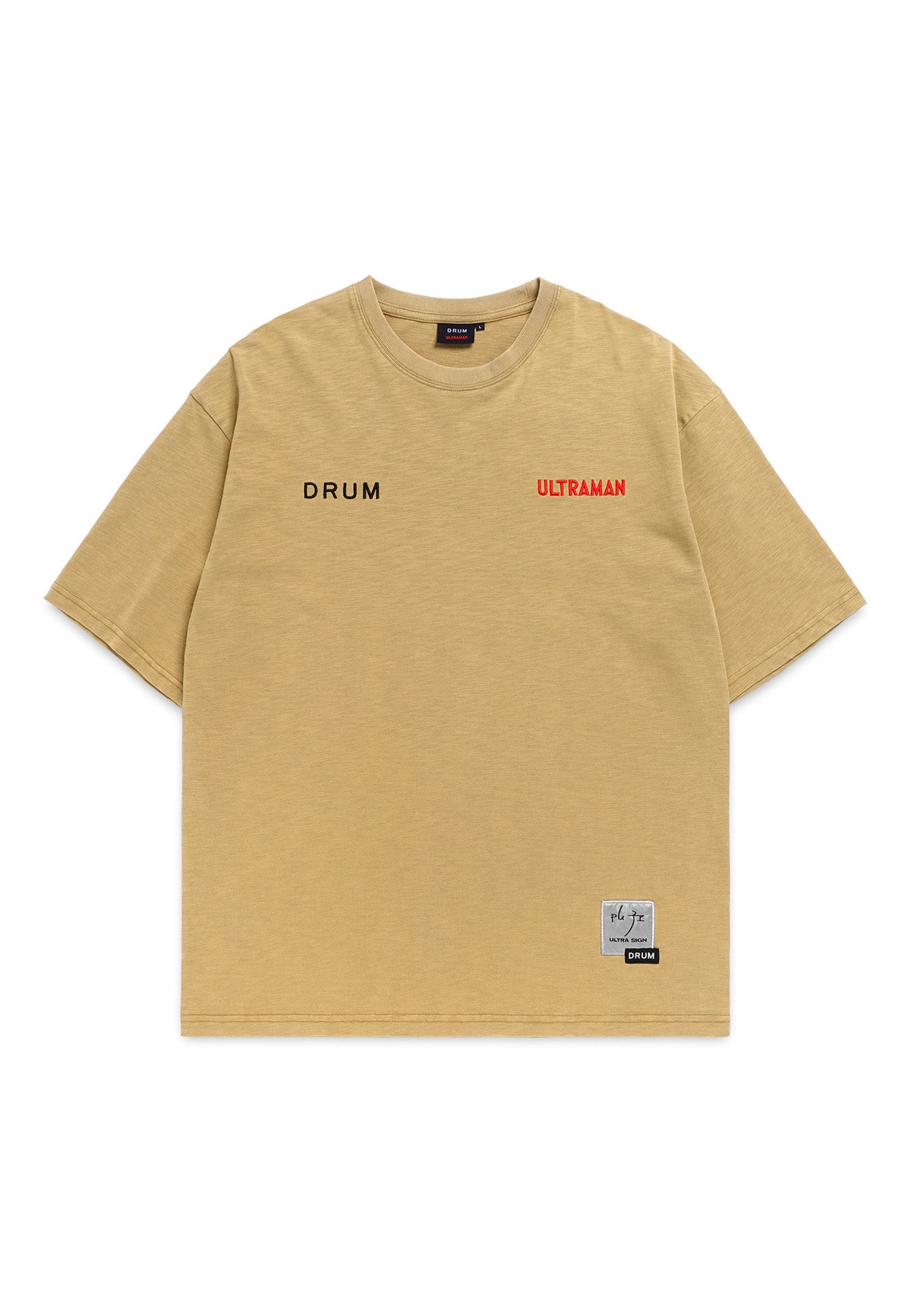 DRUM | ULTRAMAN Photoprint Stoned Washed Oversized Tee- Khaki