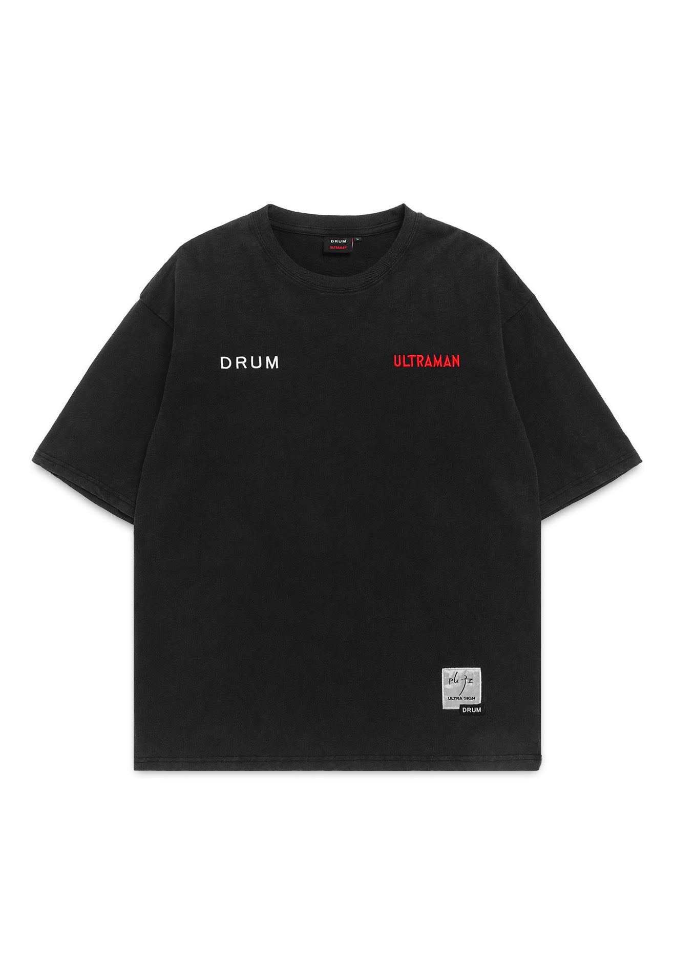 DRUM | ULTRAMAN Photoprint Stoned Washed Oversized Tee- Black