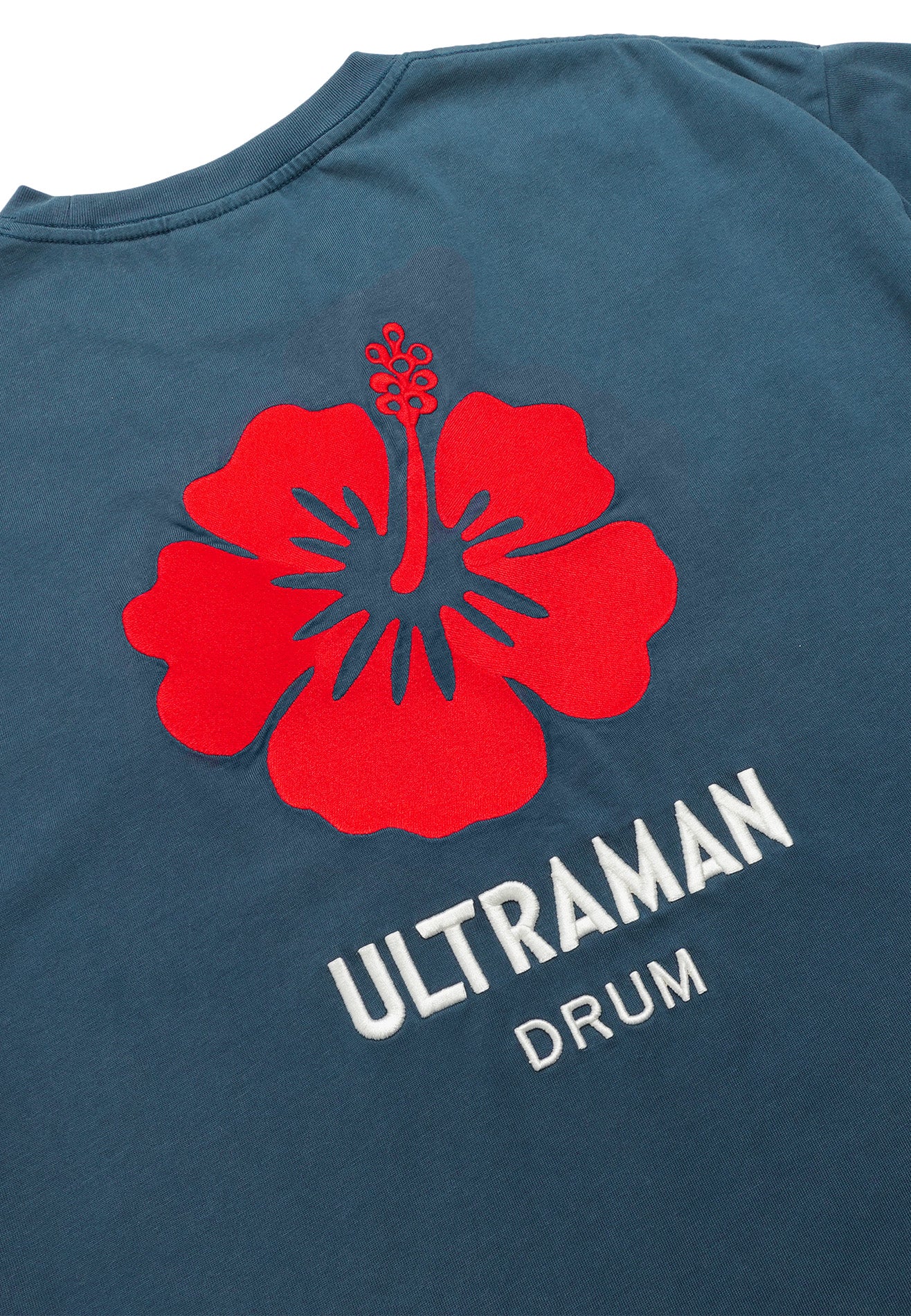 DRUM | ULTRAMAN Hibiscus Embroidery Stoned Washed Oversized Tee- Blue