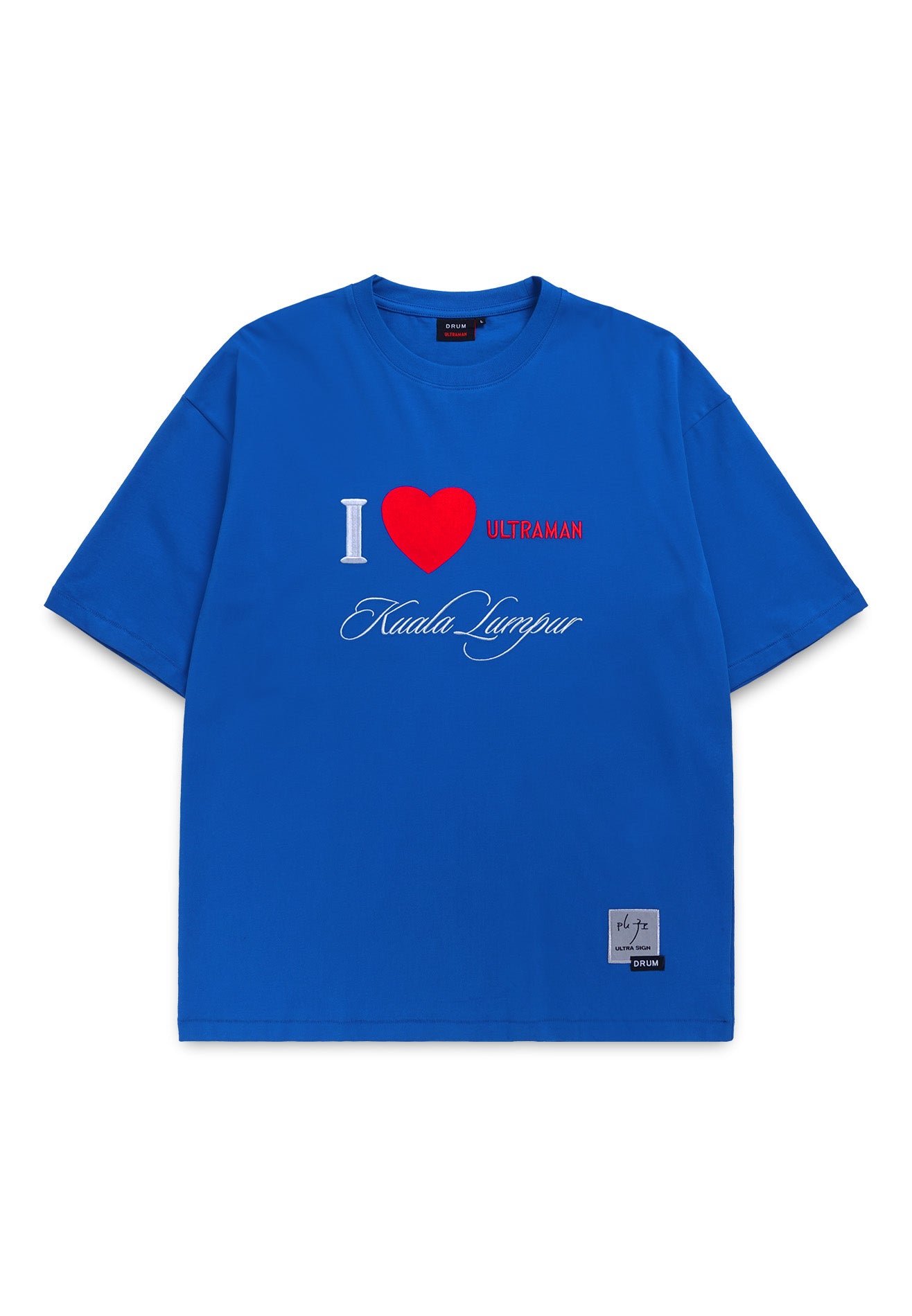 DRUM | ULTRAMAN I love Ultraman KL Silicon Patch Oversized Tee- Blue