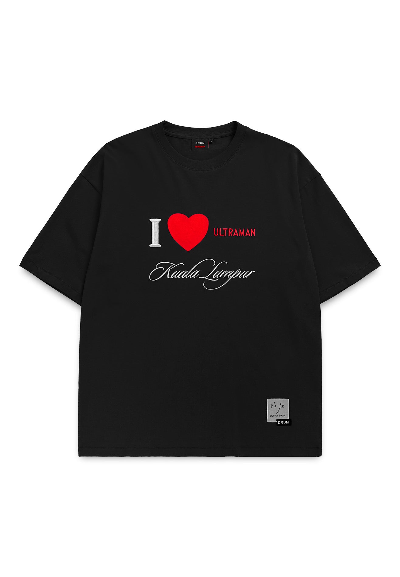DRUM | ULTRAMAN I love Ultraman KL Silicon Patch Oversized Tee- Black
