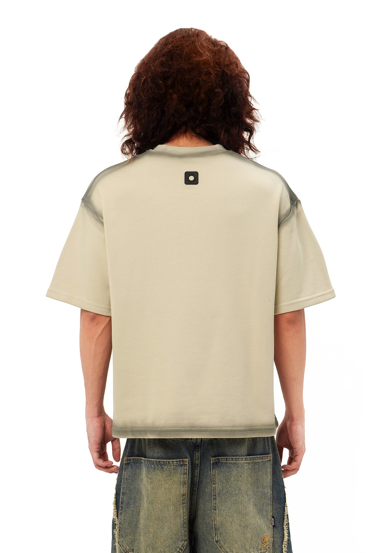 DRUM SELECT Studded Spray Details Oversized Boxy Tee- Light Khaki