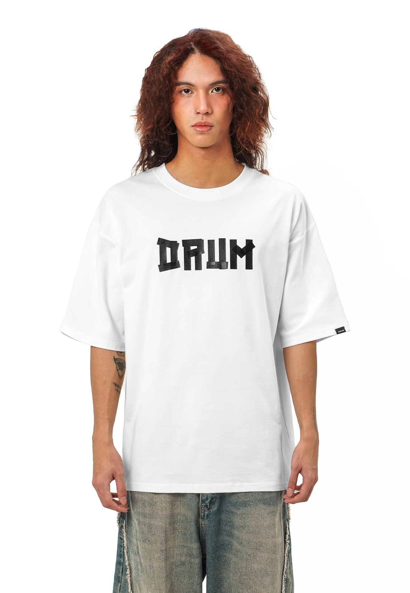 DRUM SELECT Logo TPU Tape Oversized Tee- White