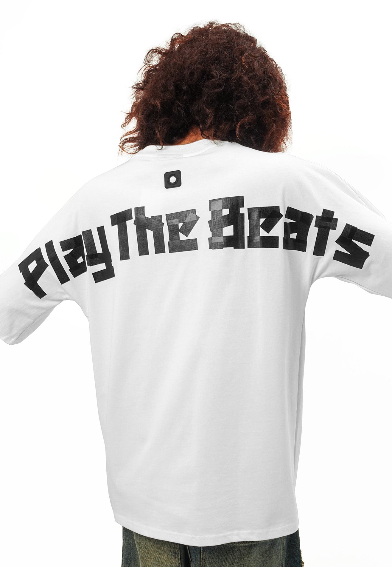 DRUM SELECT Logo TPU Tape Oversized Tee- White