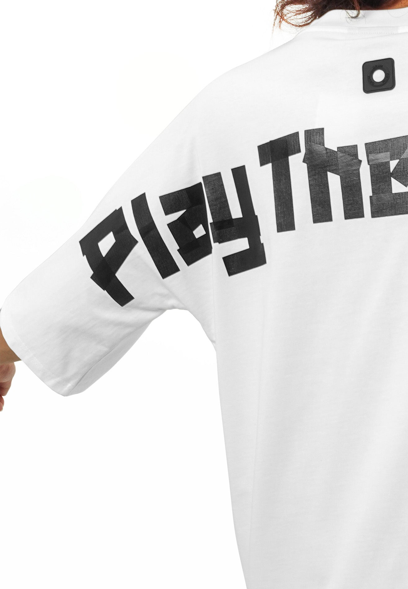 DRUM SELECT Logo TPU Tape Oversized Tee- White