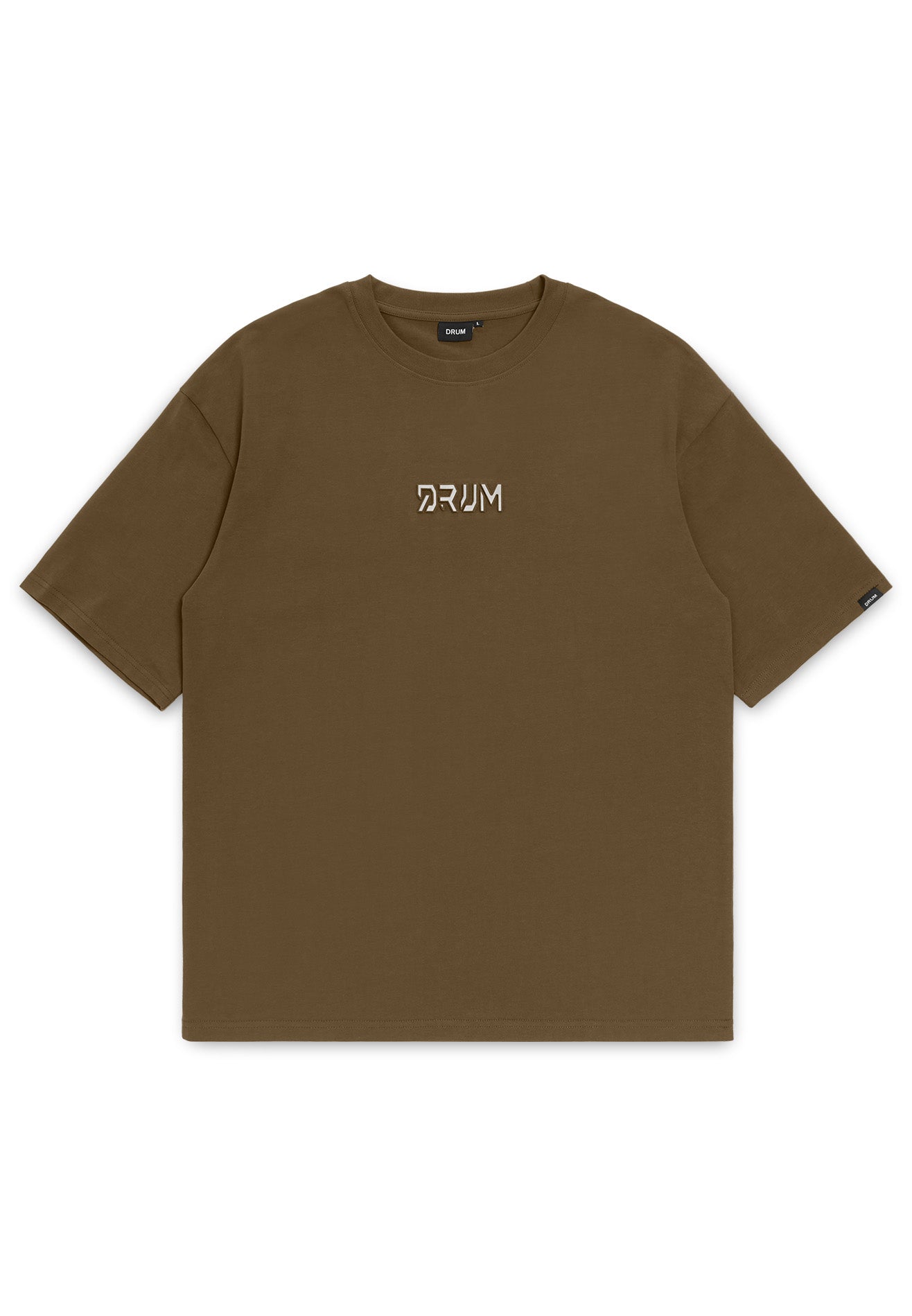 DRUM SELECT Reflective Heat transfer Embroidery Oversized Tee- Dark Khaki
