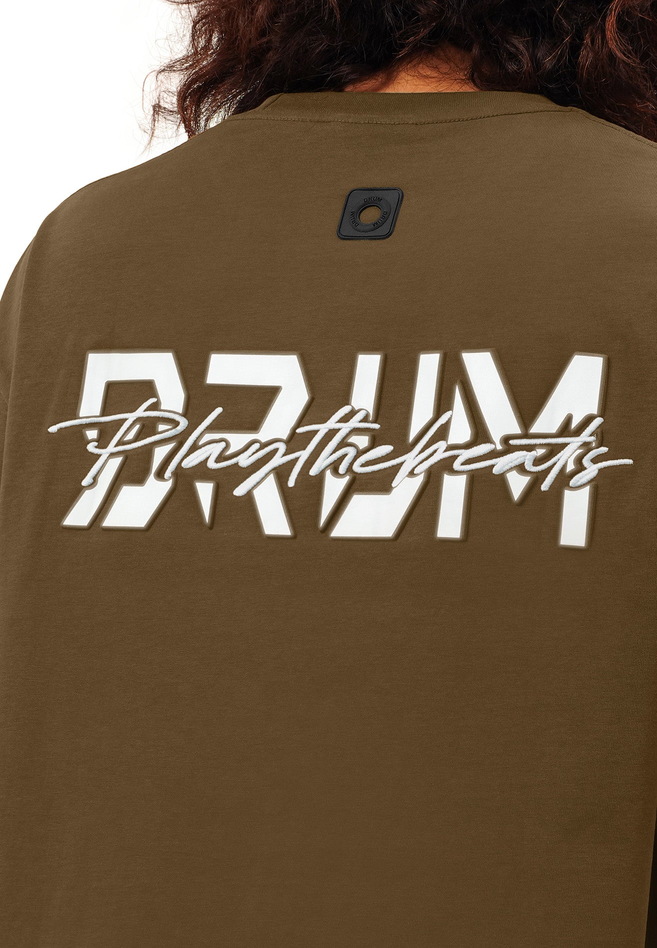 DRUM SELECT Reflective Heat transfer Embroidery Oversized Tee- Dark Khaki