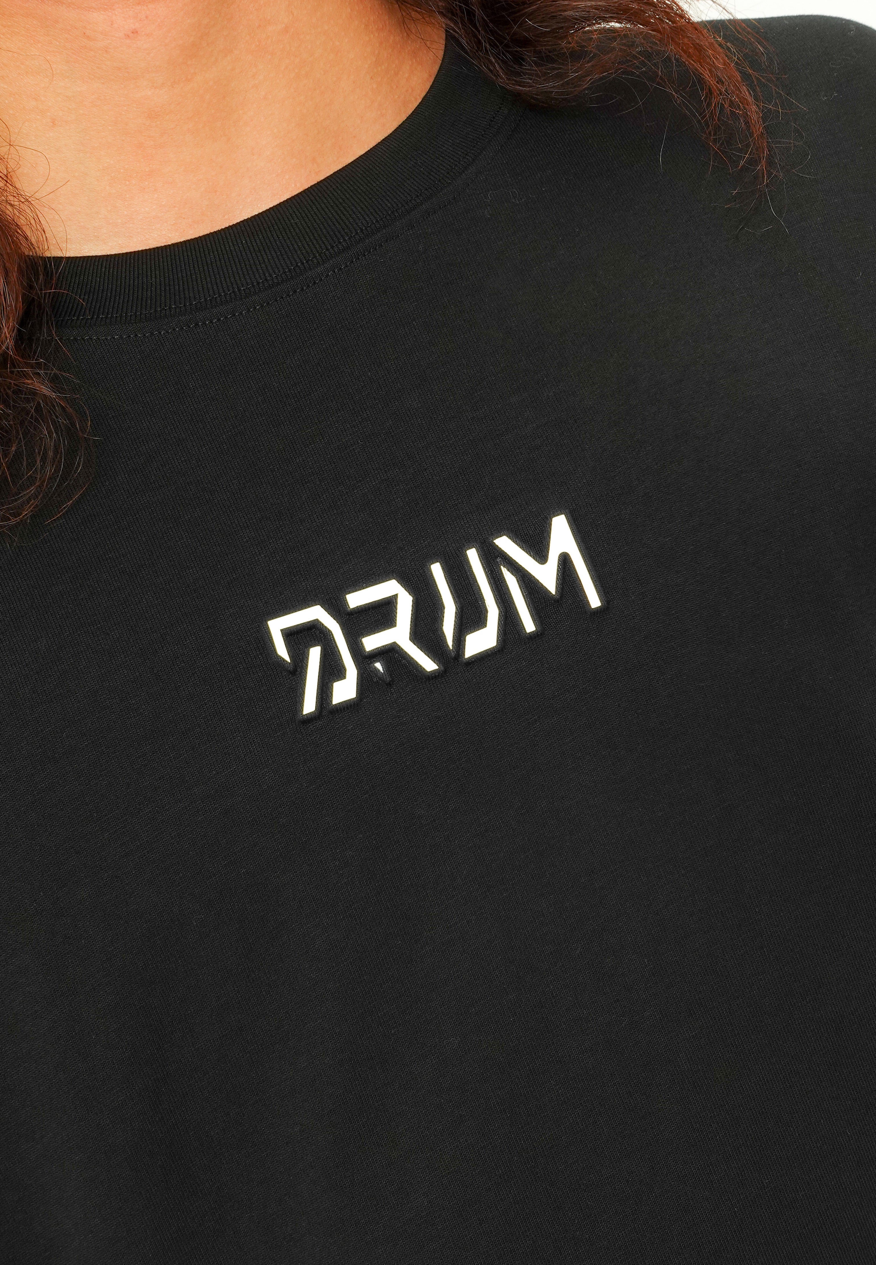 DRUM SELECT Reflective Heat transfer Embroidery Oversized Tee- Black