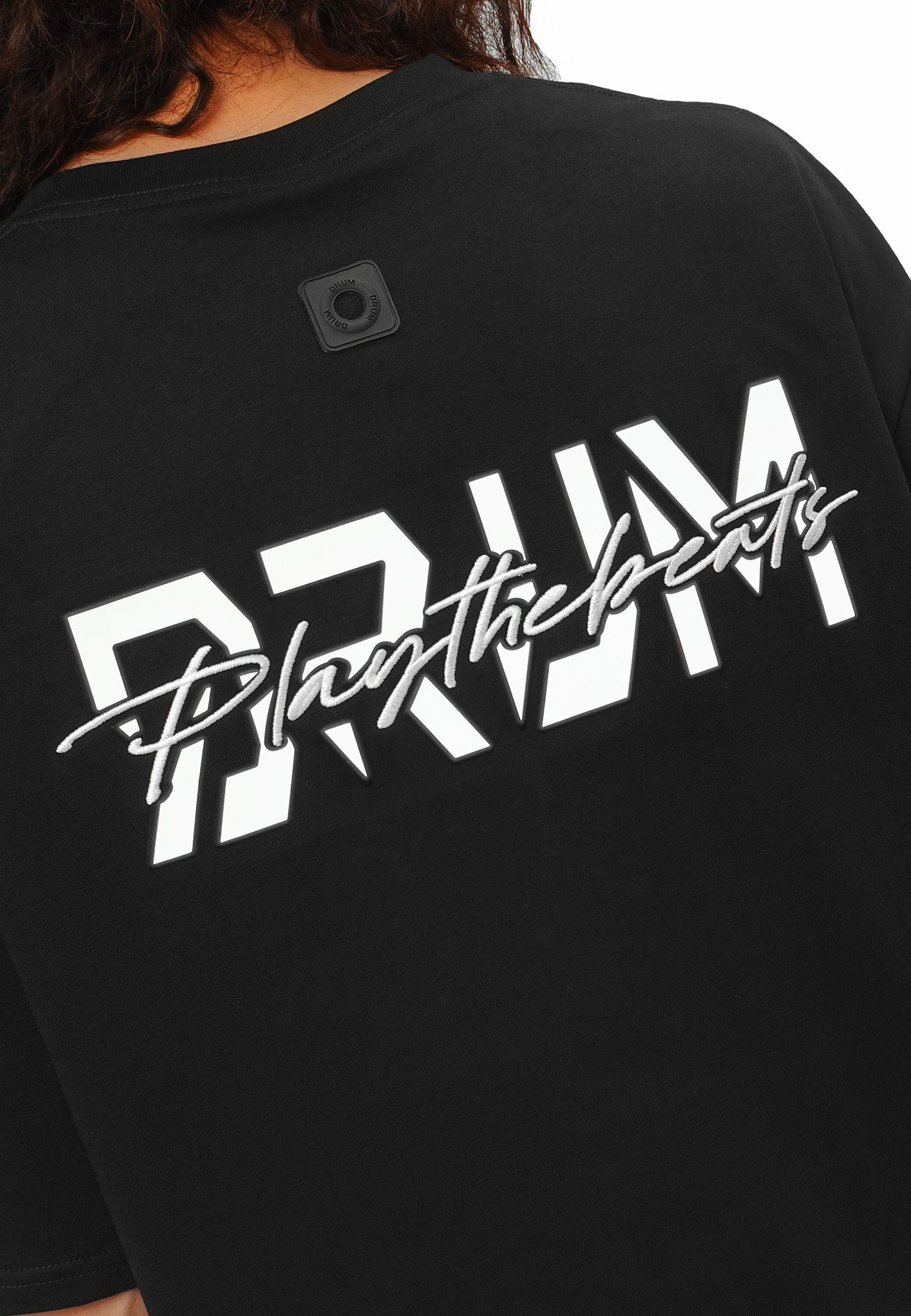 DRUM SELECT Reflective Heat transfer Embroidery Oversized Tee- Black