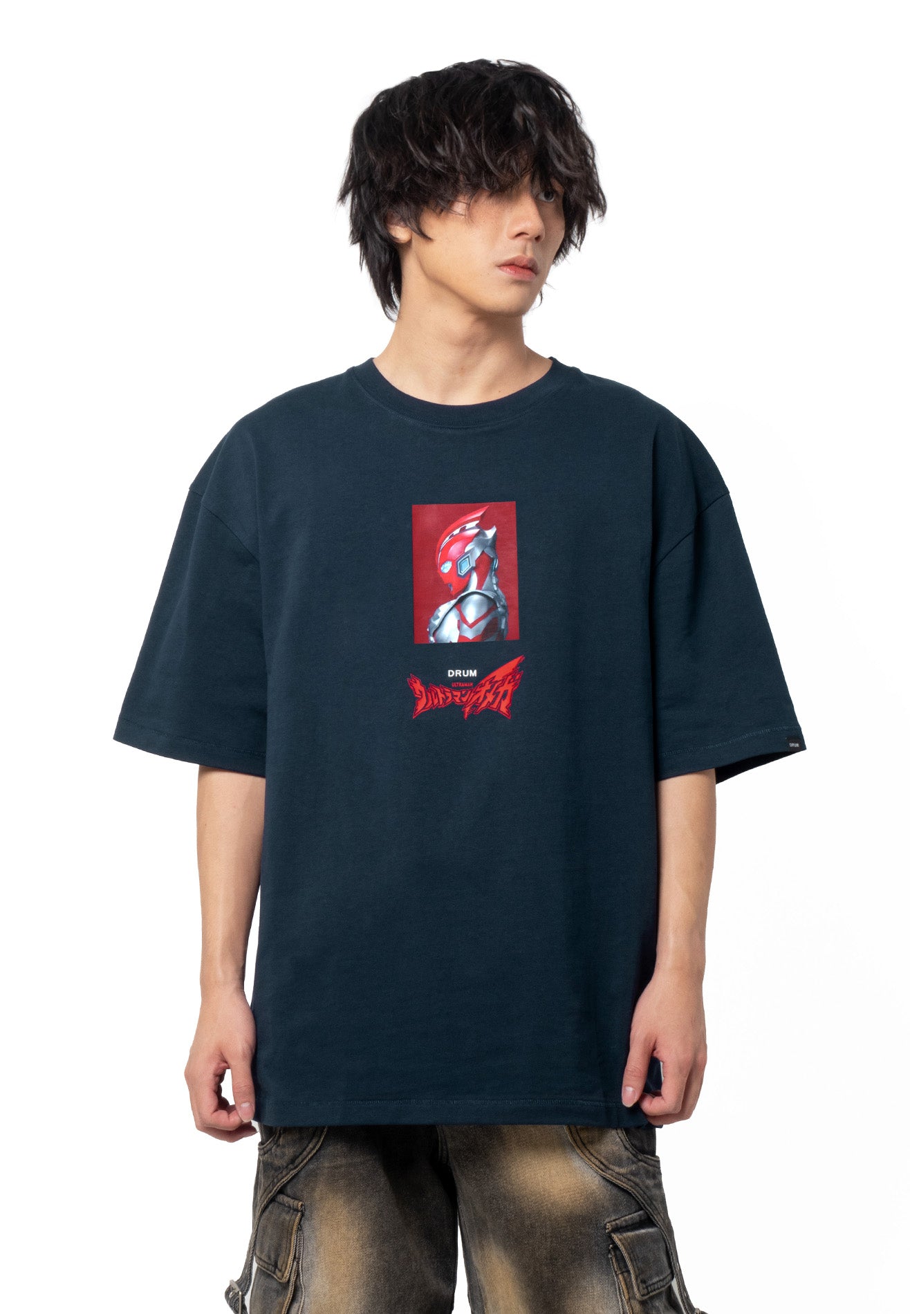 DRUM | Ultraman Omega Oversized Tee Logo Embroidery -Dark Blue
