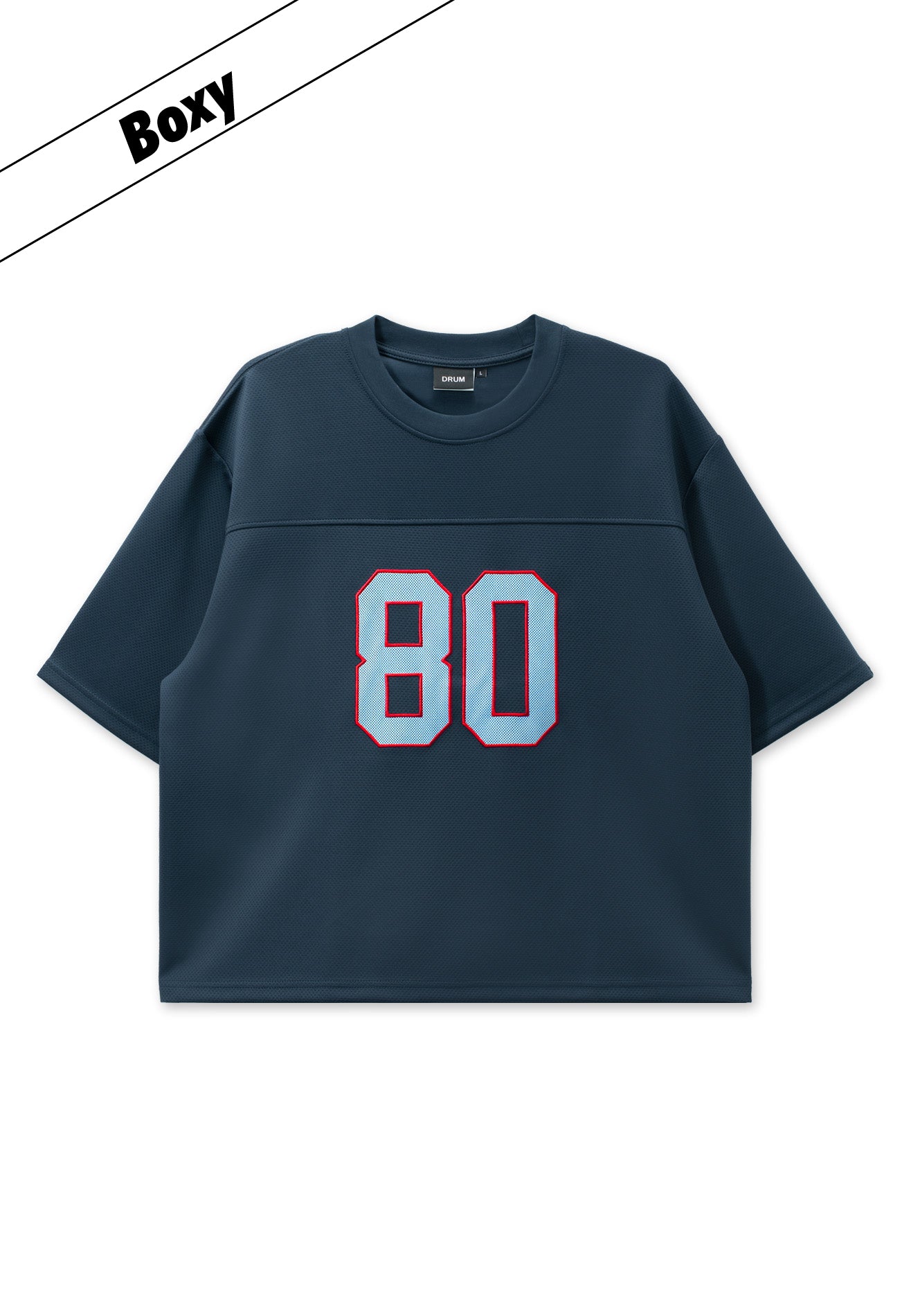 DRUM S. Applique 80 Embroidery Oversized Boxy Tee- Navy