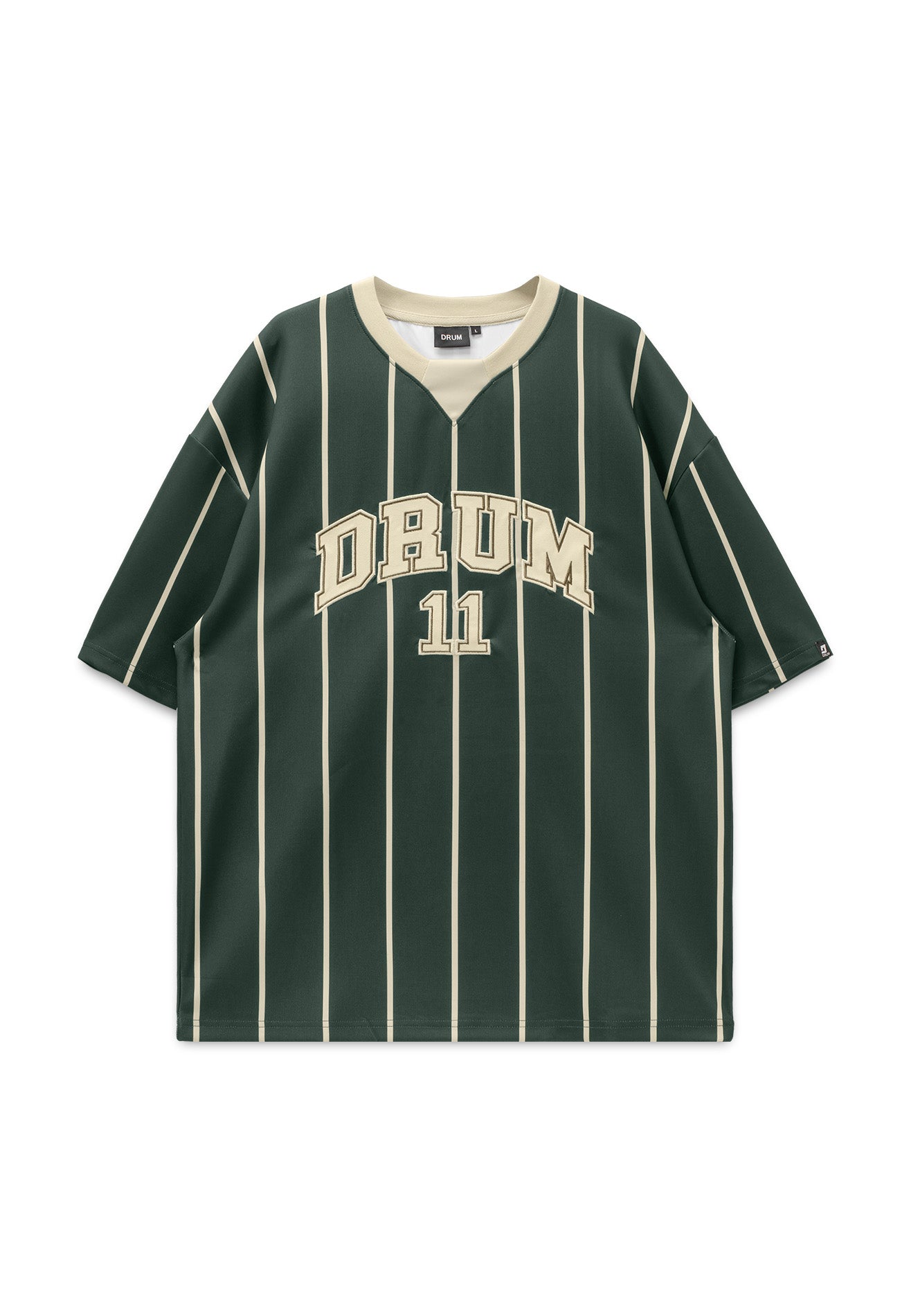 DRUM S. Vertical Striped Printed Oversized Jersey- Dark Green