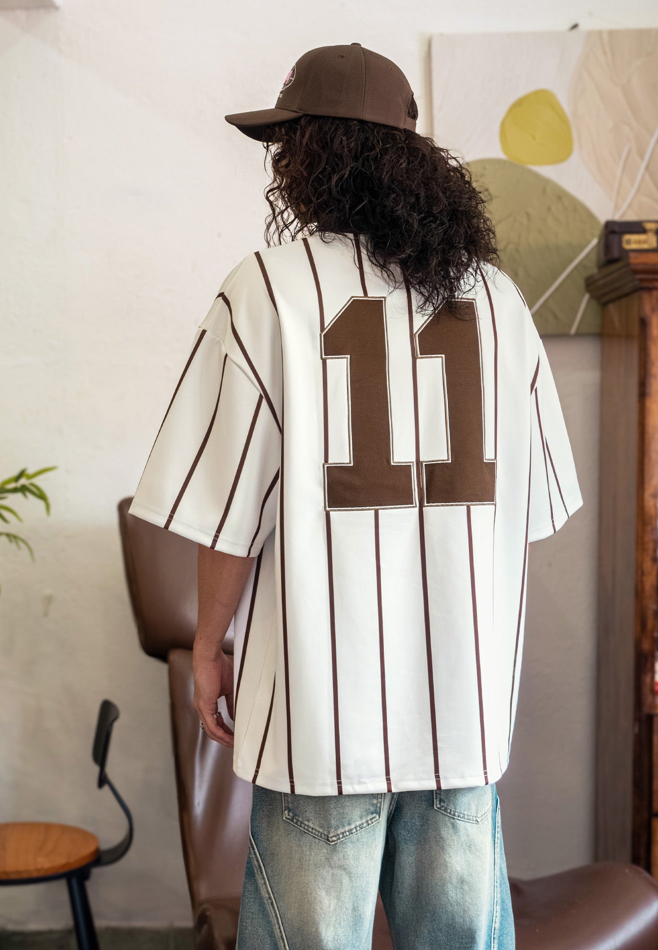 DRUM S. Vertical Striped Printed Oversized Jersey- White